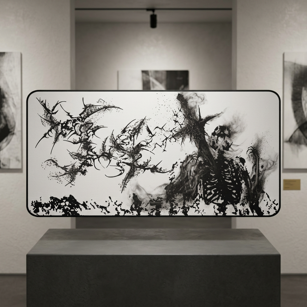 Agony of Fire – White Desk Mat – Gothic Skeleton Cybersigil Mouse Pad