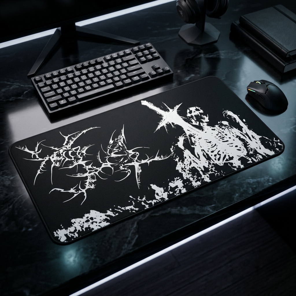 Agony of Fire – Black Desk Mat – Gothic Skeleton Cybersigil Mouse Pad