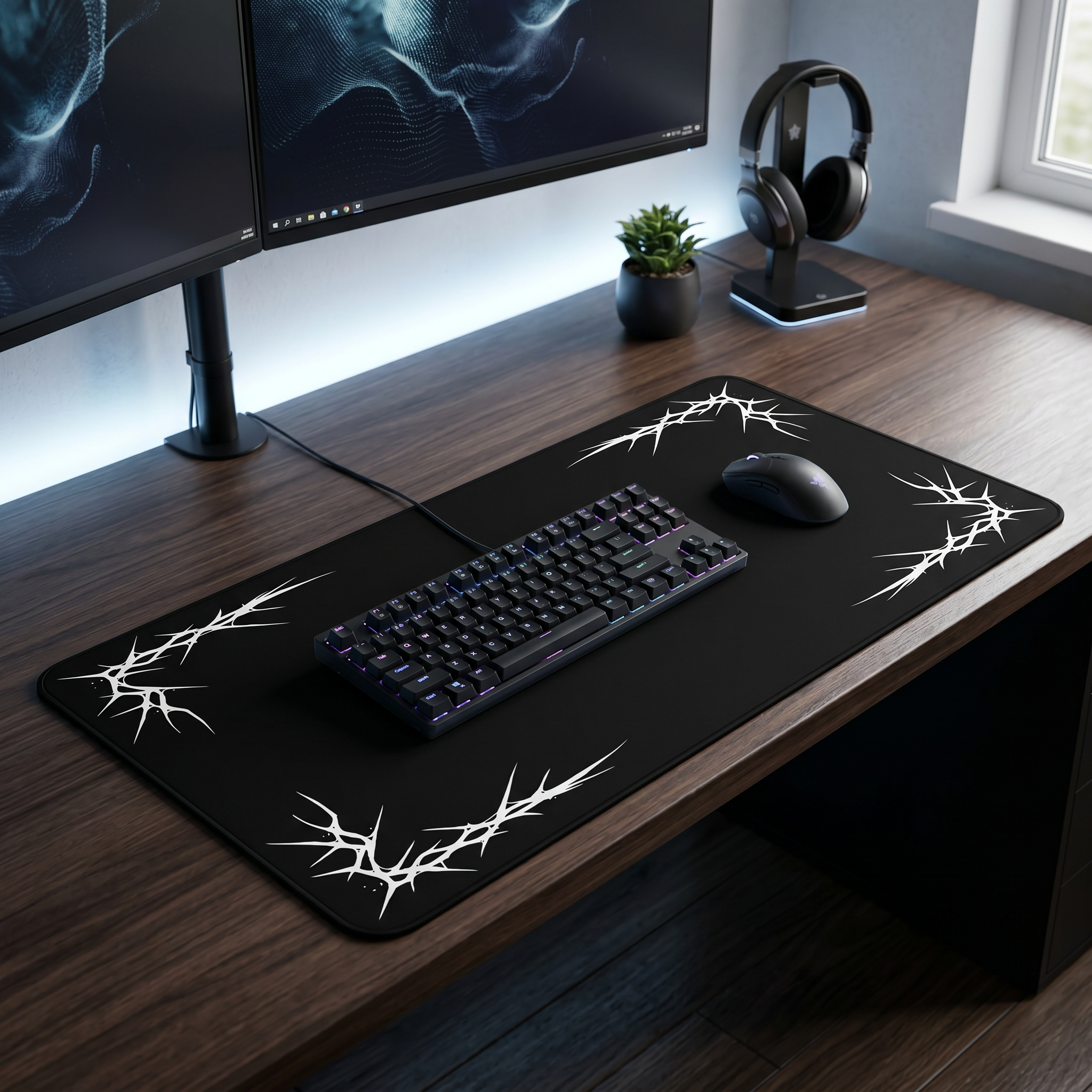 Thorns – Black Desk Mat – Minimal Gothic Thorn Mouse Pad