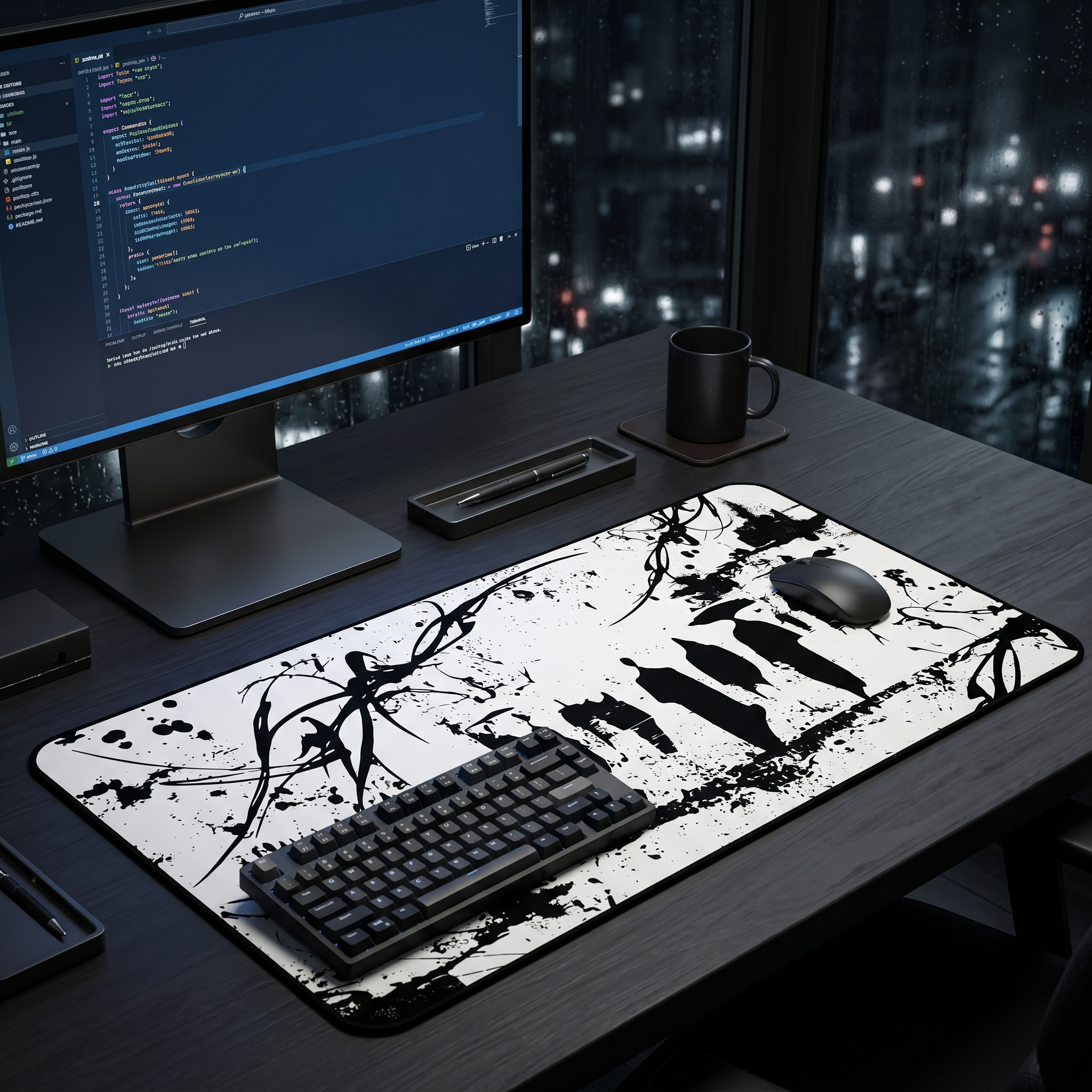 Abstract Silhouetted Walkers – White Desk Mat – Minimal Monochrome Mouse Pad