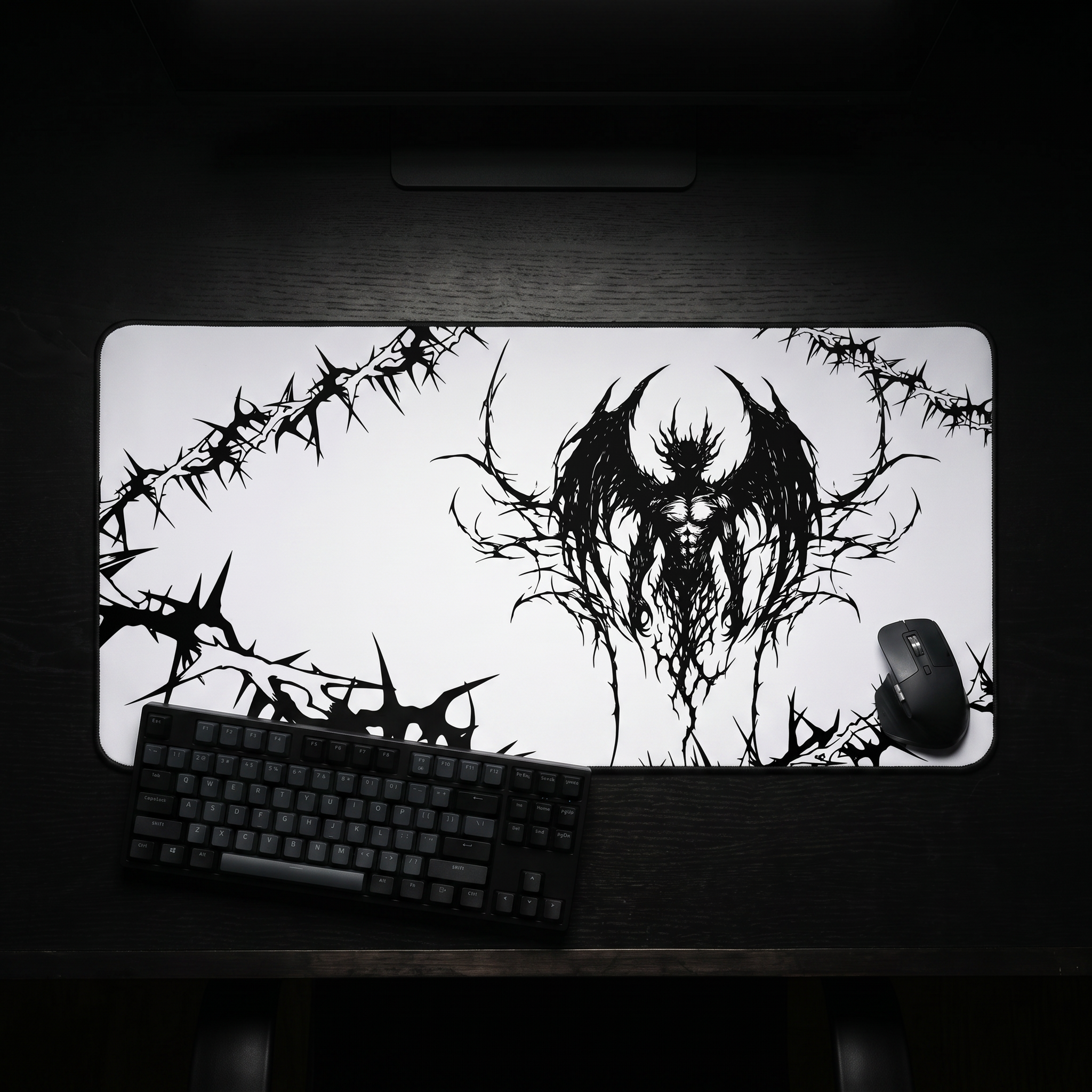 Eternal Prison – White Desk Mat – Cyber Sigil Demon Mouse Pad