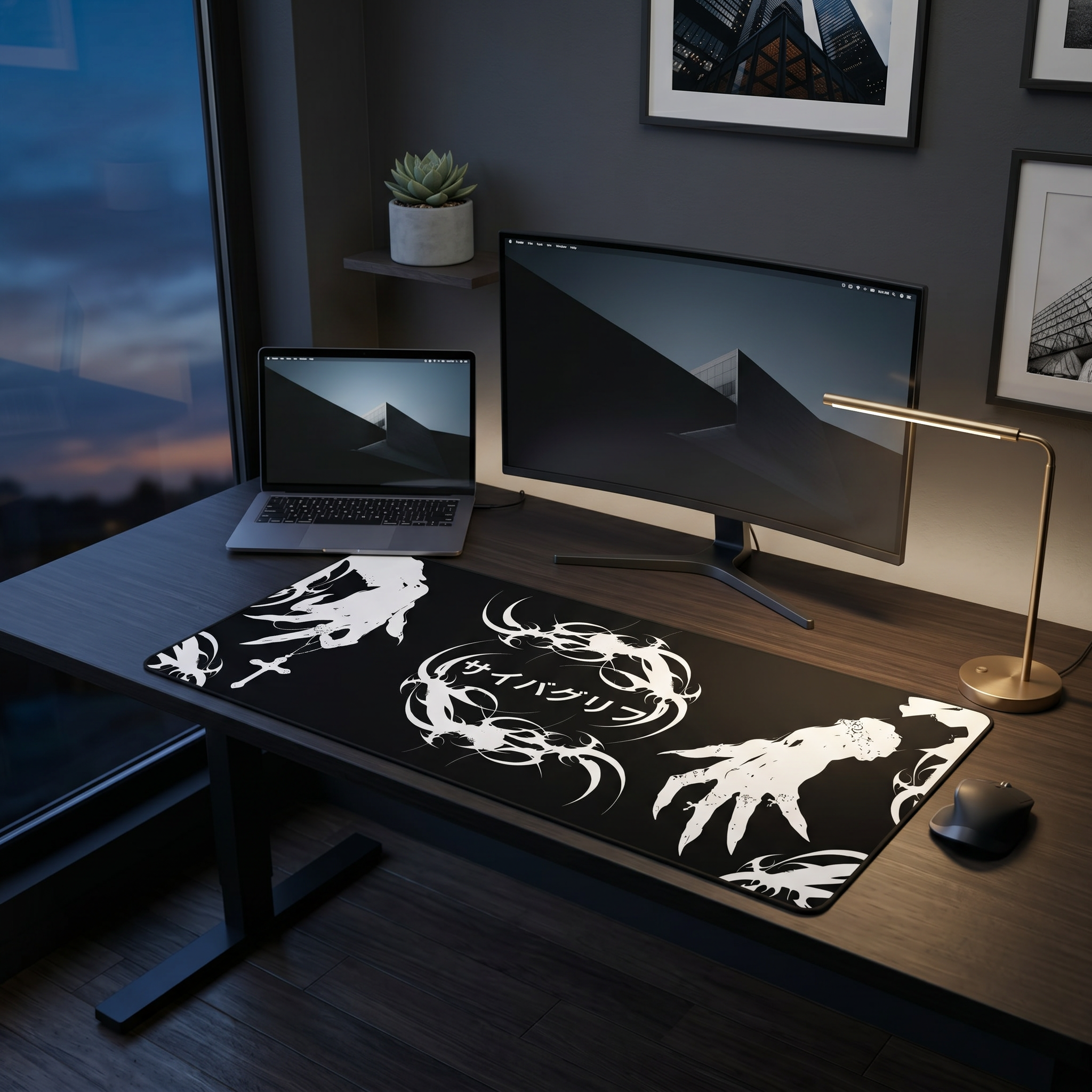 Japanese Hands – Black Desk Mat – Gothic Hand Illustration Mouse Pad