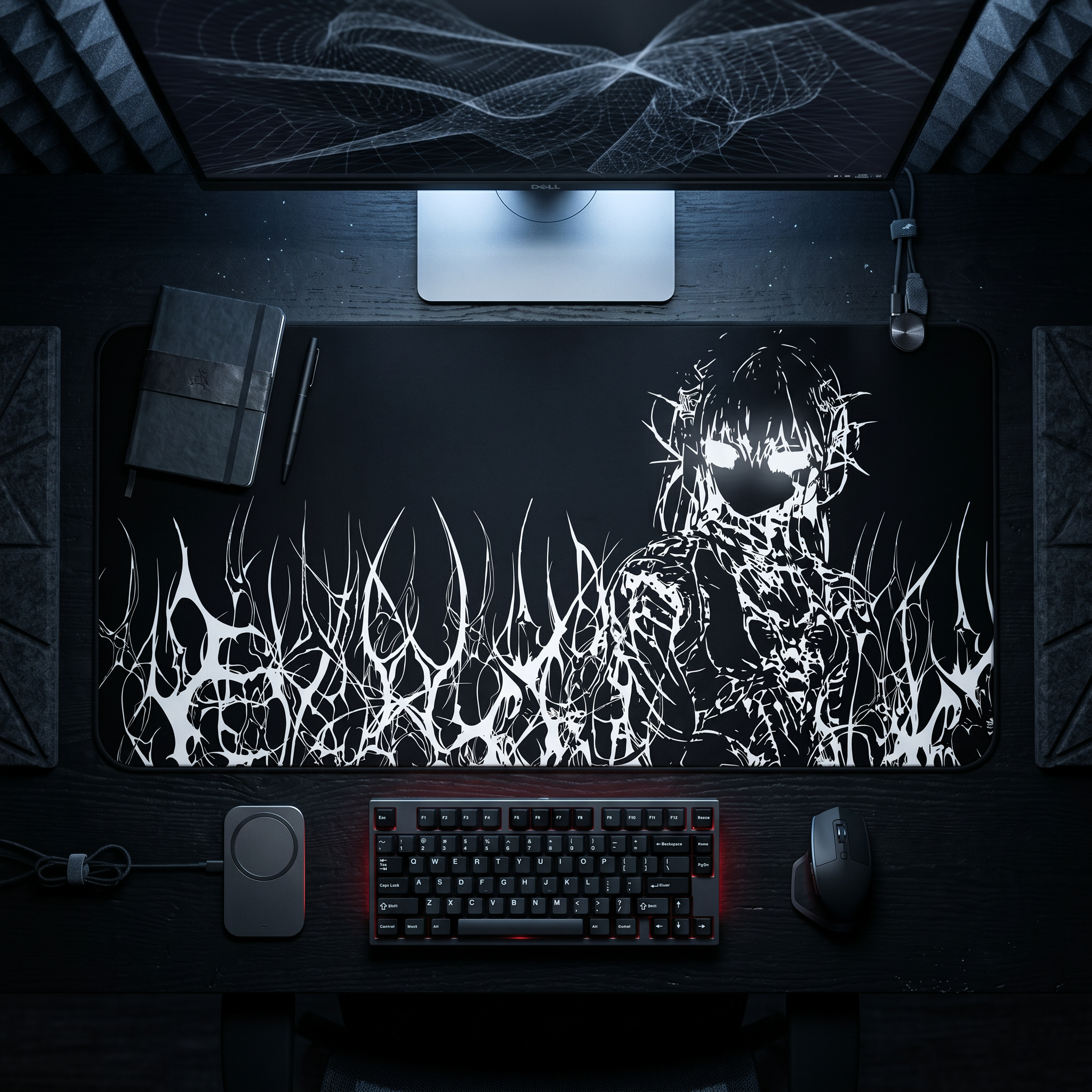 Engulfed – Black Desk Mat – Gothic Cyber Sigil Mouse Pad