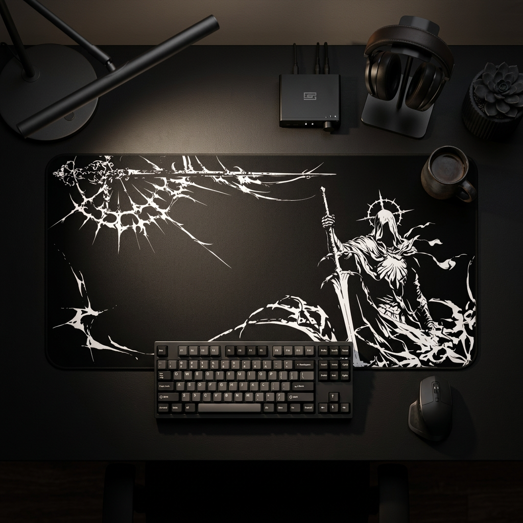 Grim Reaper Knight – Dark Desk Mat – Gothic Sword Mouse Pad