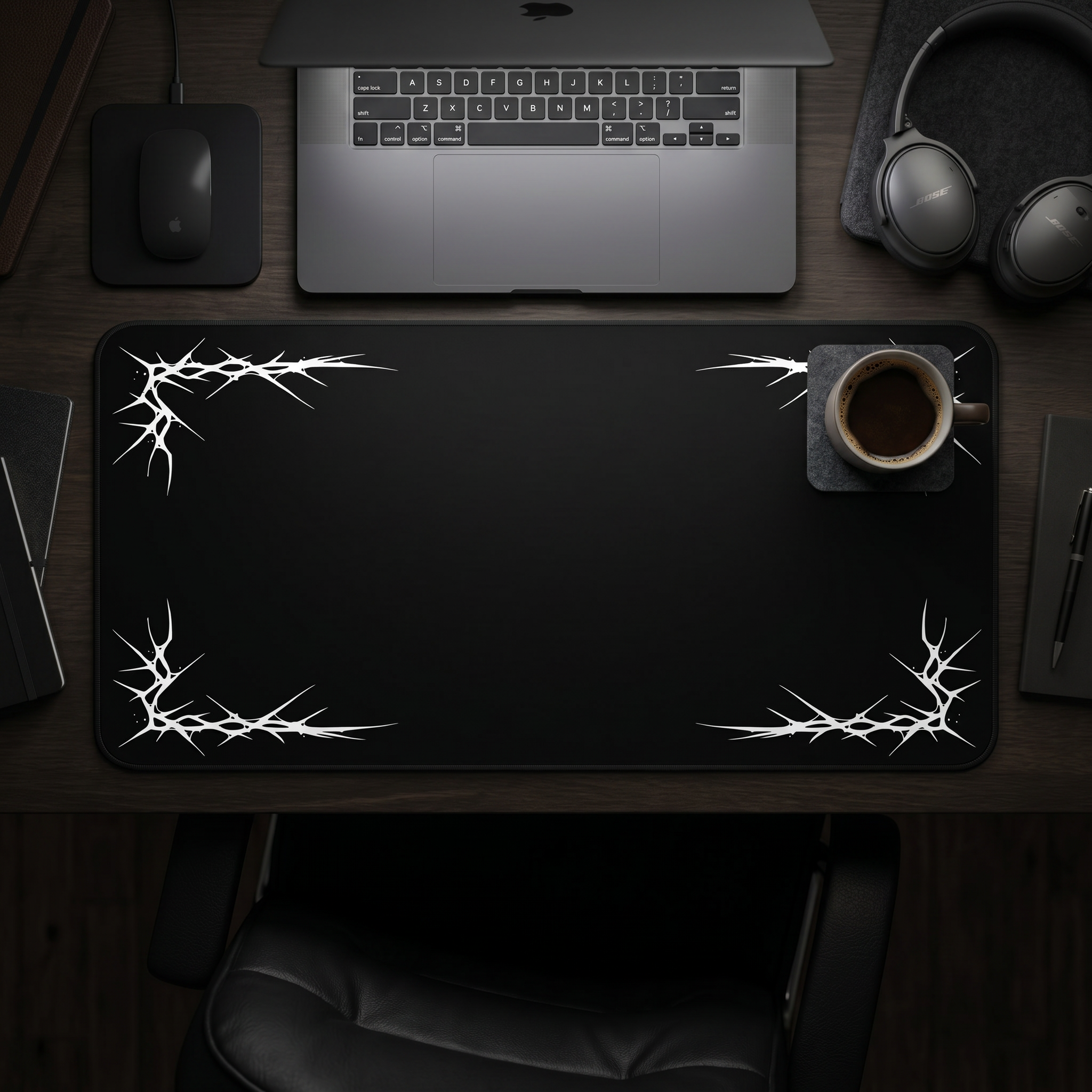 Thorns – Black Desk Mat – Minimal Gothic Thorn Mouse Pad