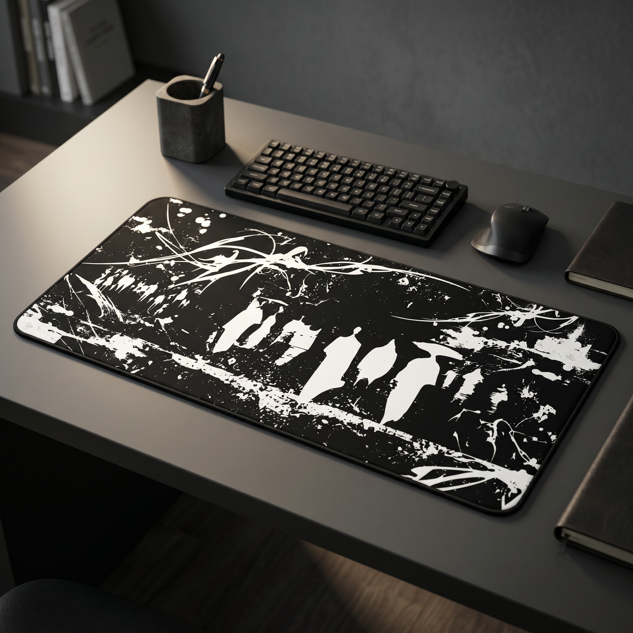 Silhouetted Crowds – Black Desk Mat – Abstract Ink Art Mouse Pad