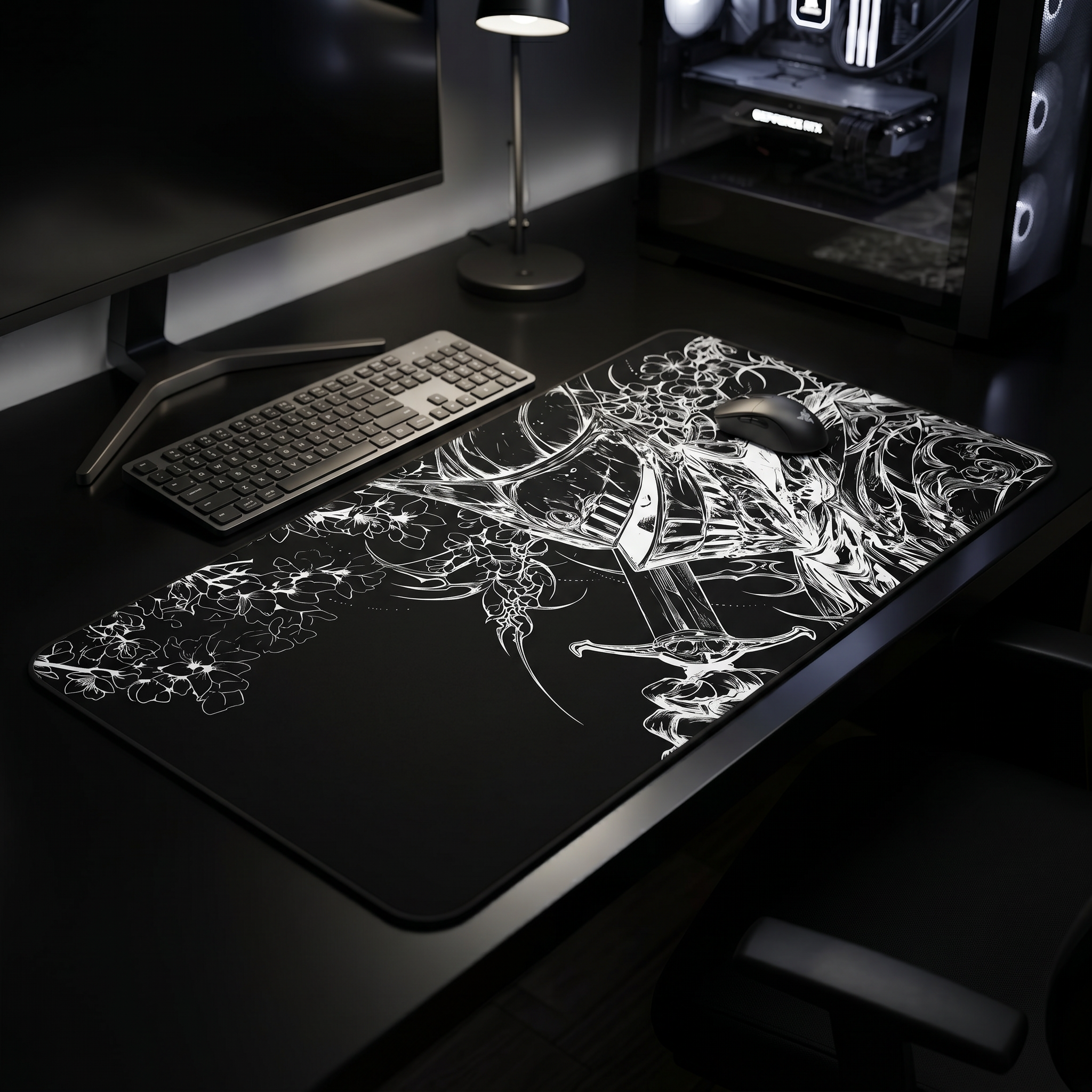 Sakura Knight – Black Desk Mat – Fantasy Gothic Armour Mouse Pad