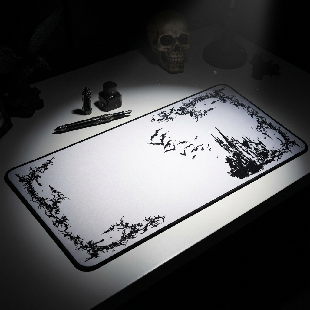 Vampire Castle – White Desk Mat – Gothic Mouse Pad