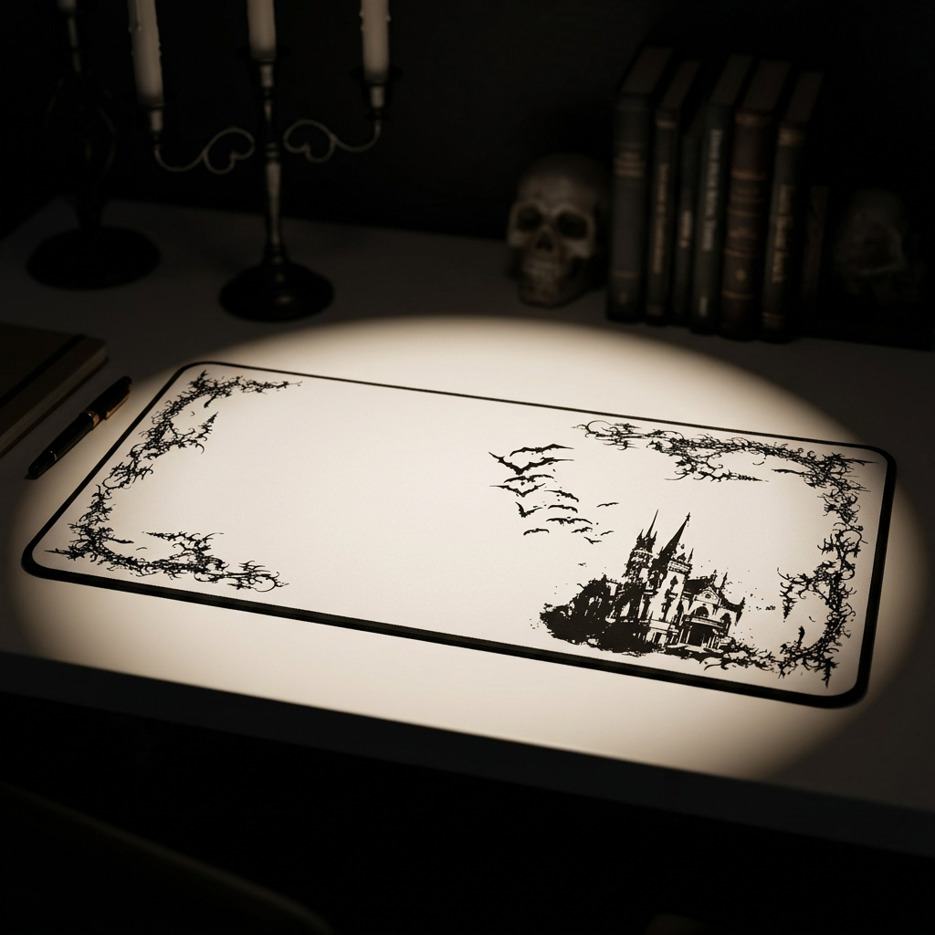 Vampire Castle – White Desk Mat – Gothic Mouse Pad