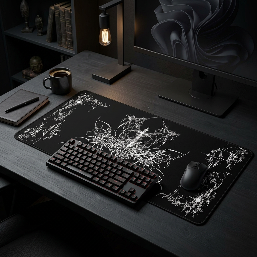 Ornate Flourish – Black Desk Mat – Ornamental Mouse Pad