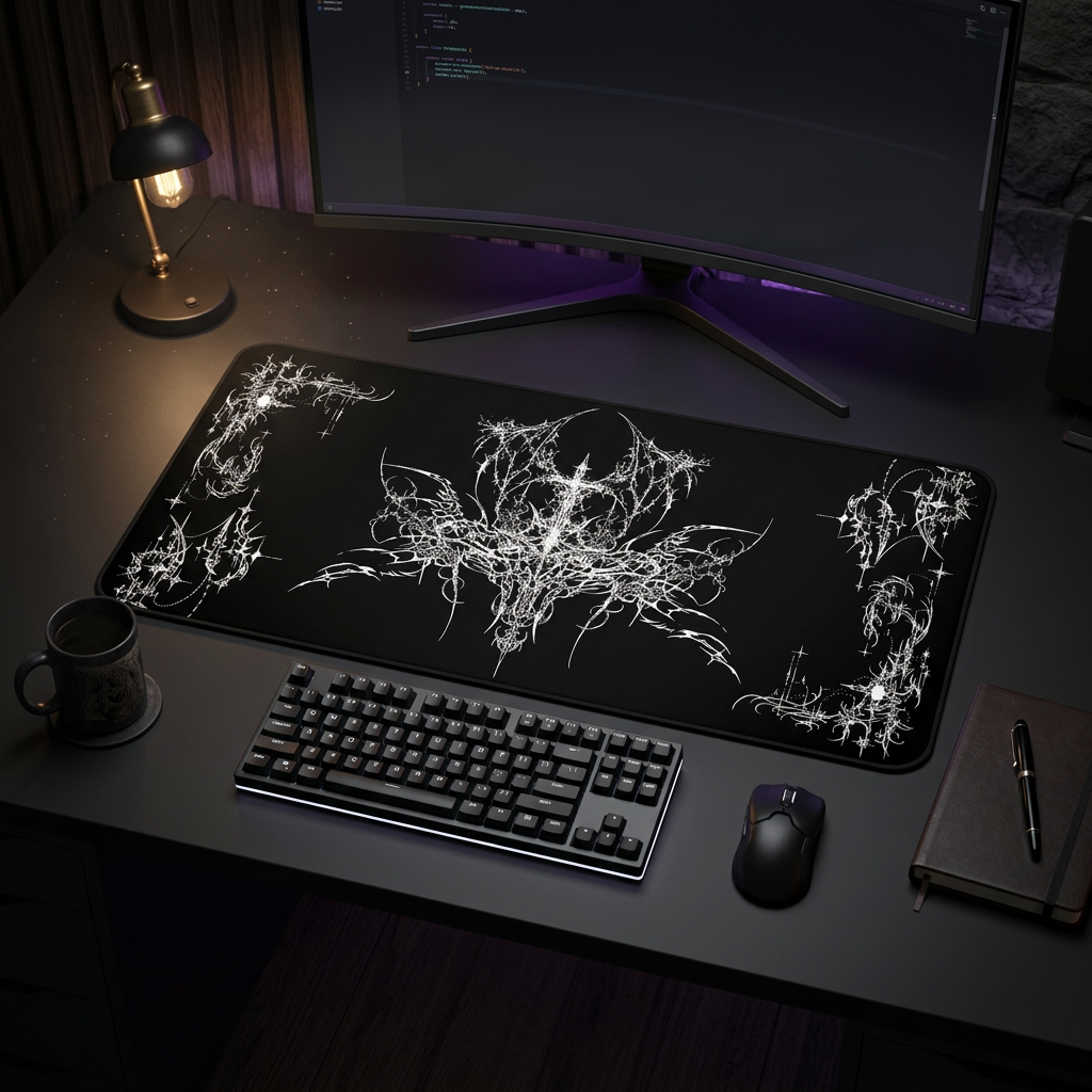 Ornate Flourish – Black Desk Mat – Ornamental Mouse Pad