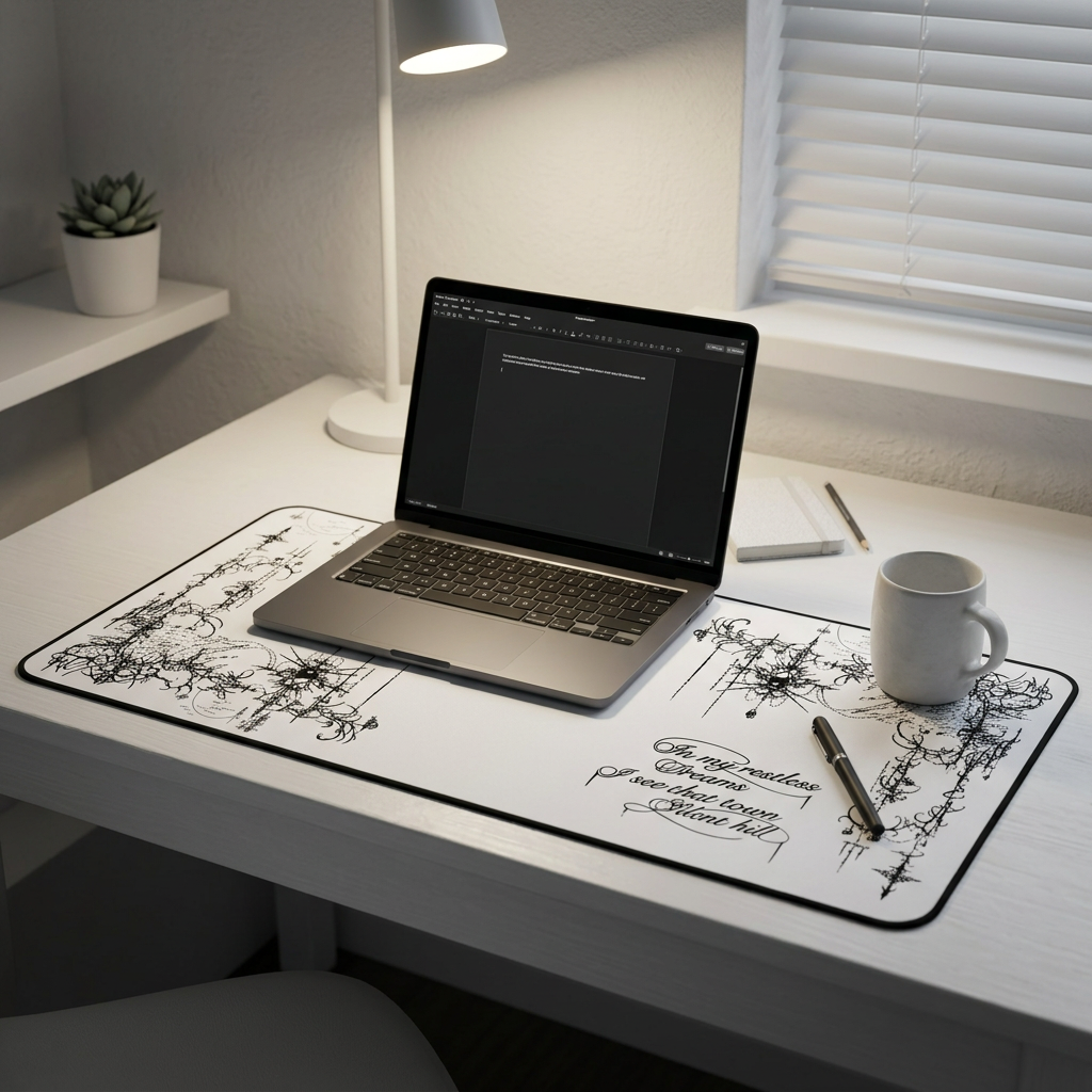 Restless Dreams – White Desk Mat – Gothic Mouse Pad