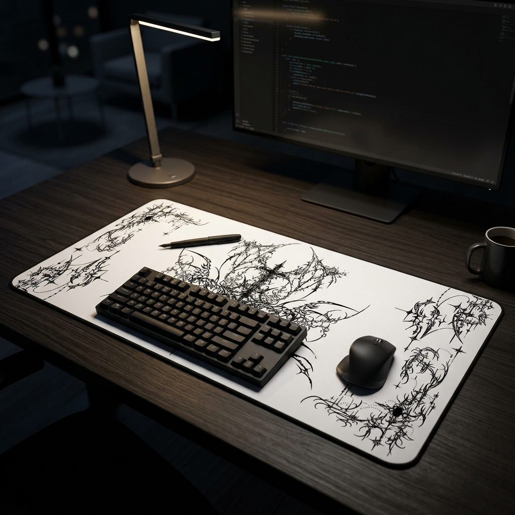 Ornate Flourish – White Desk Mat – Ornamental Mouse Pad