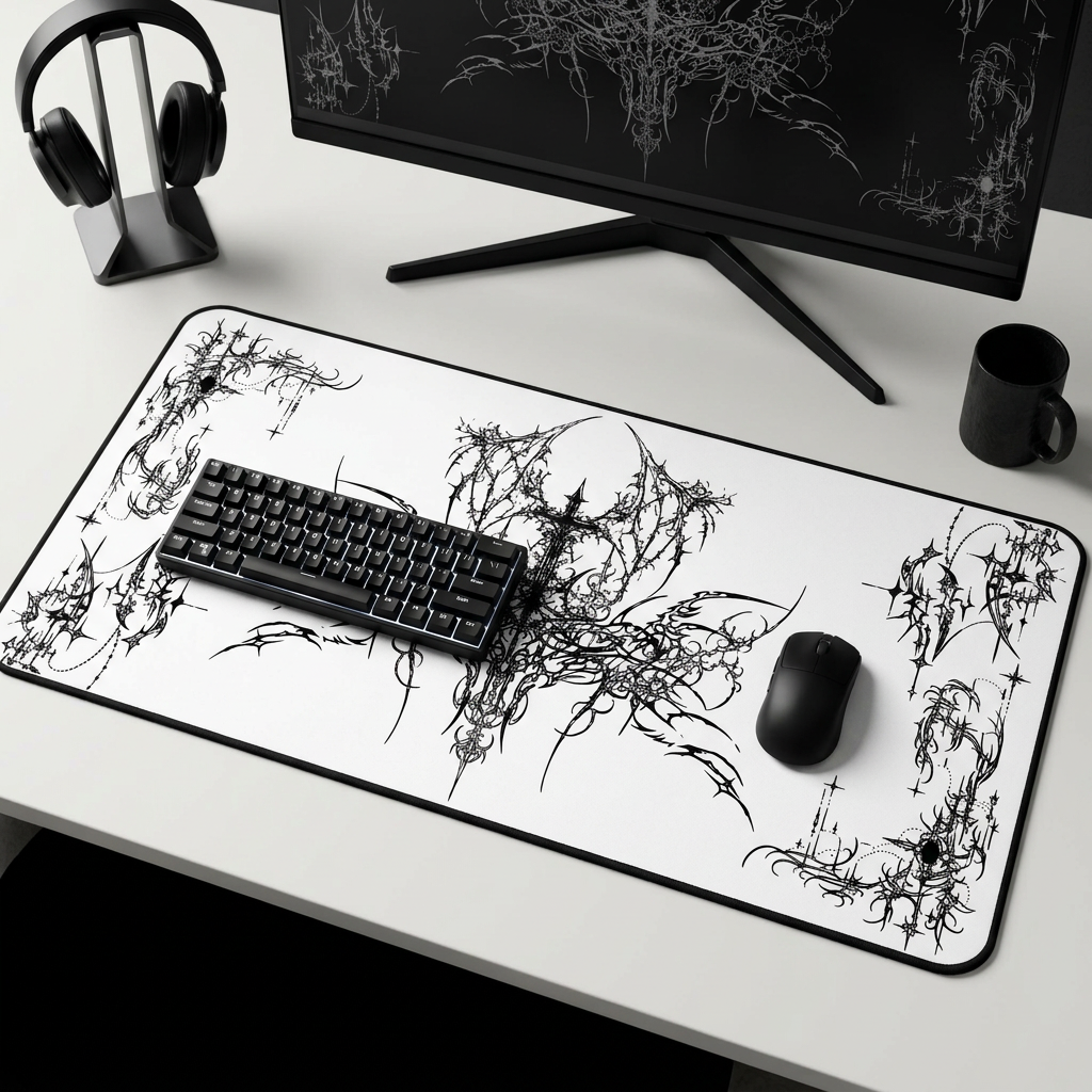 Ornate Flourish – White Desk Mat – Ornamental Mouse Pad