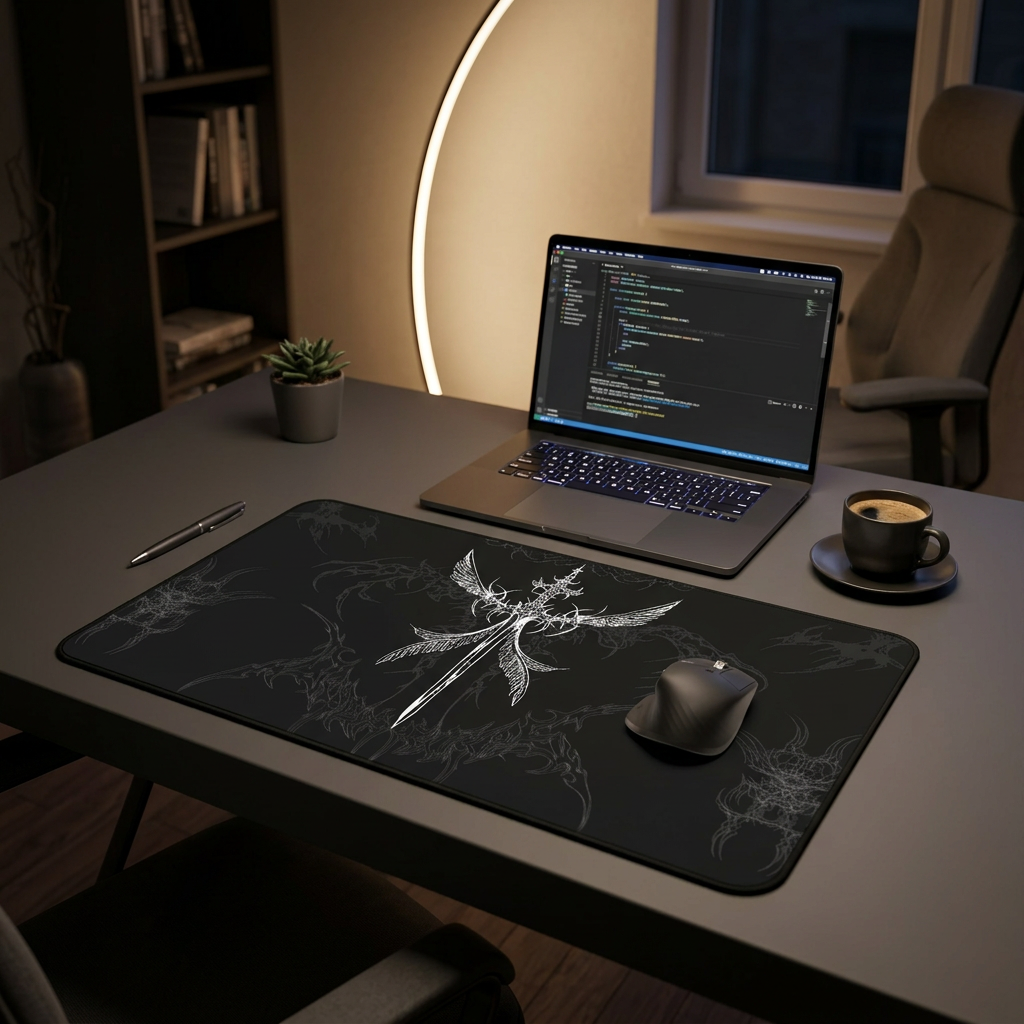 Angel Sword – Black Desk Mat – Gothic Mouse Pad