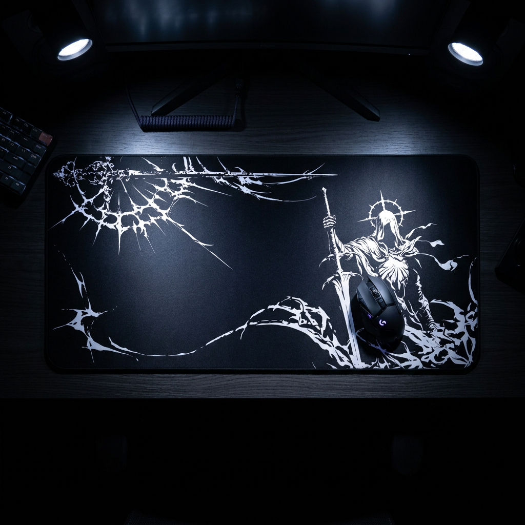 Grim Reaper Knight – Dark Desk Mat – Gothic Sword Mouse Pad