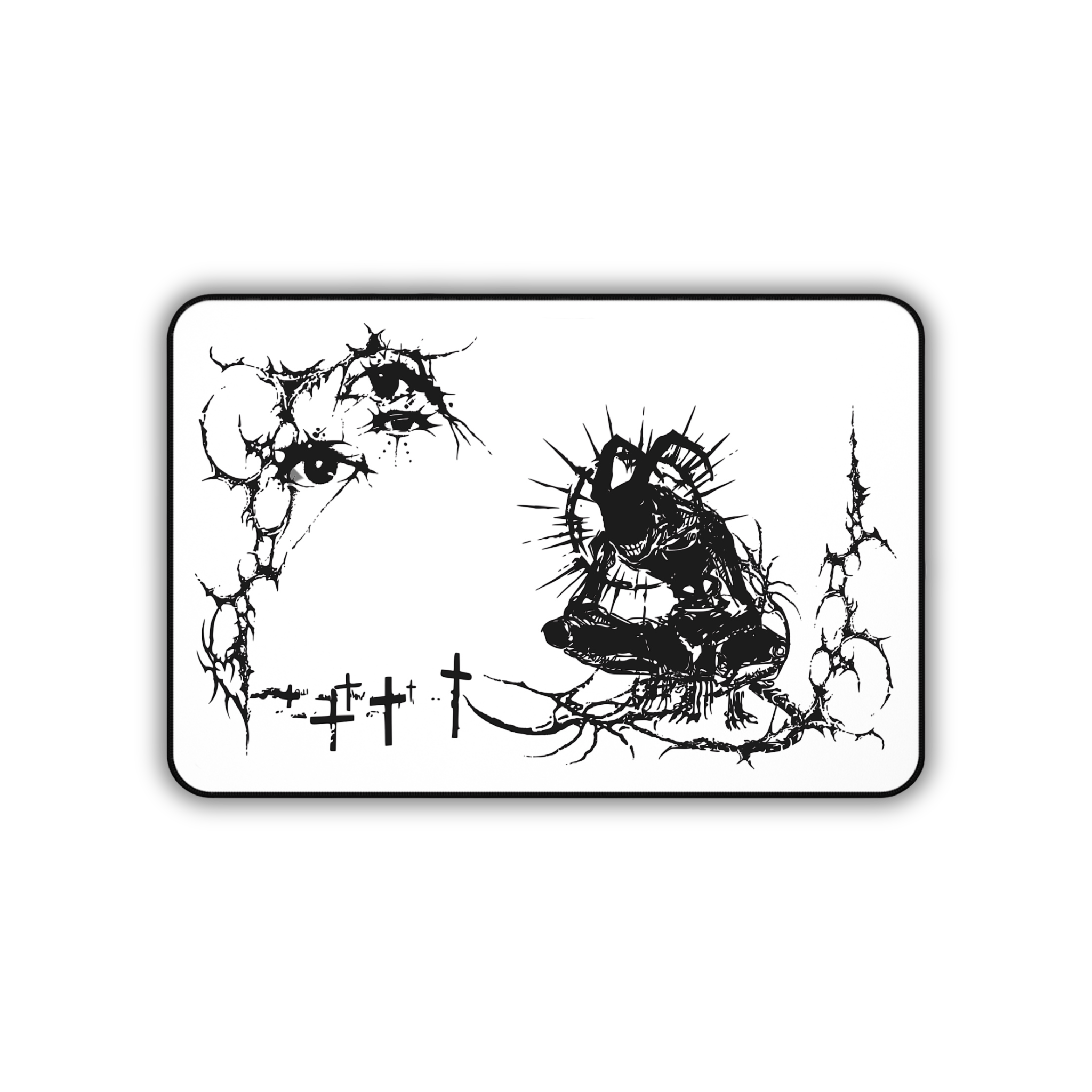Chinese Demon White Desk Mat – Cybersigilism Gaming & Dark Aesthetic