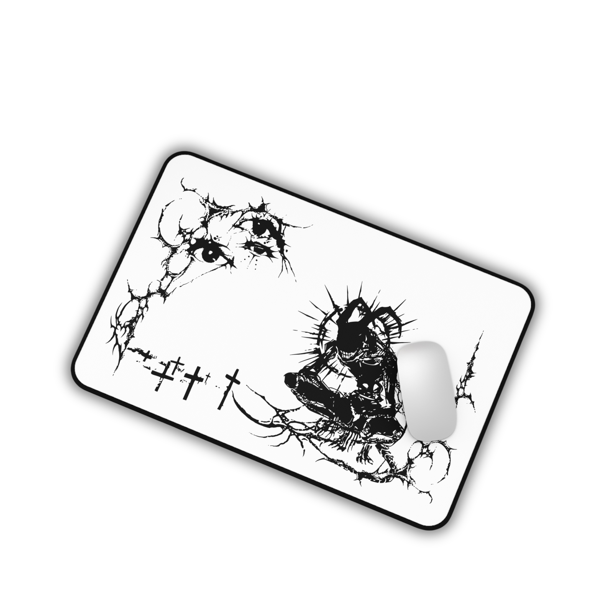 Chinese Demon White Desk Mat – Cybersigilism Gaming & Dark Aesthetic