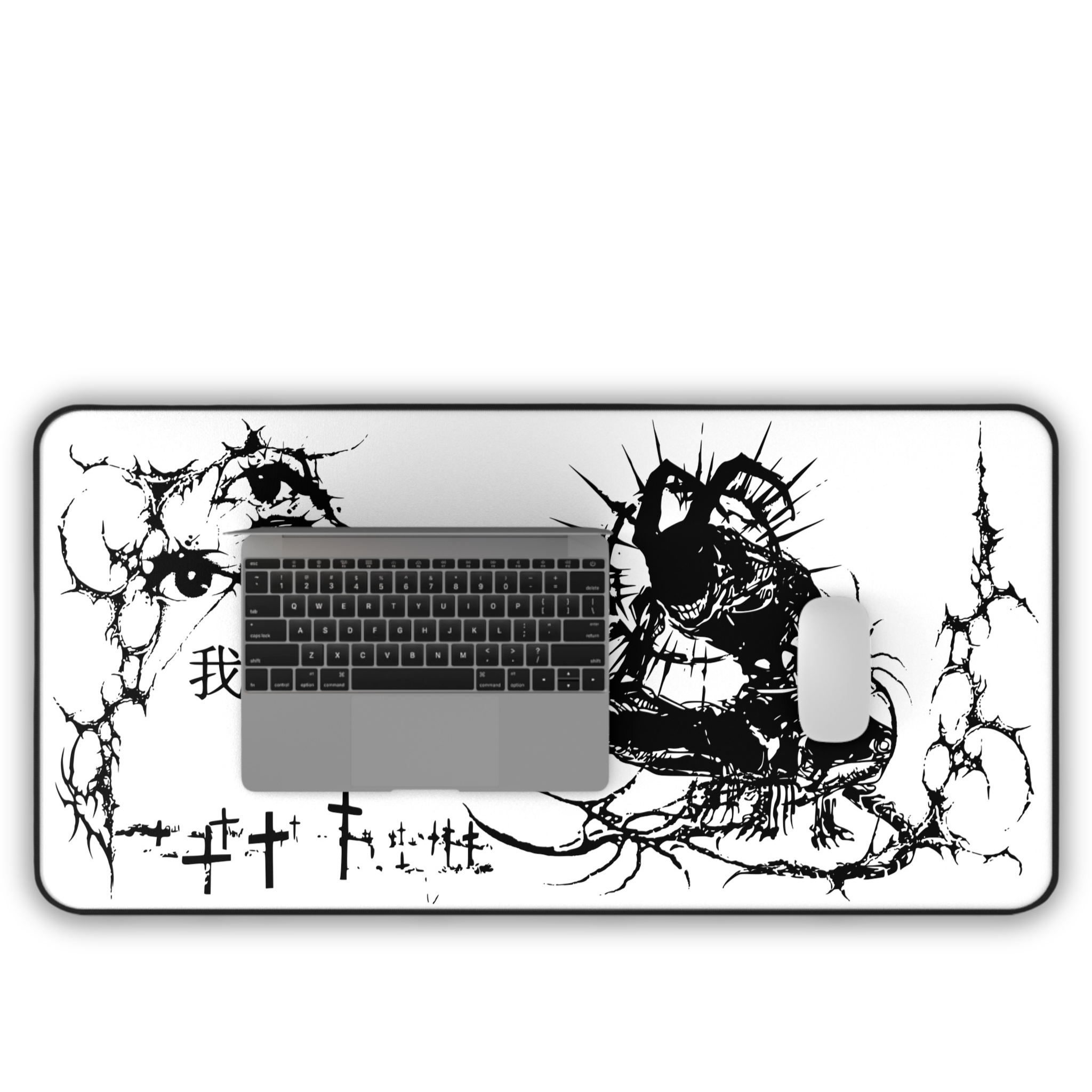 Chinese Demon White Desk Mat – Cybersigilism Gaming & Dark Aesthetic