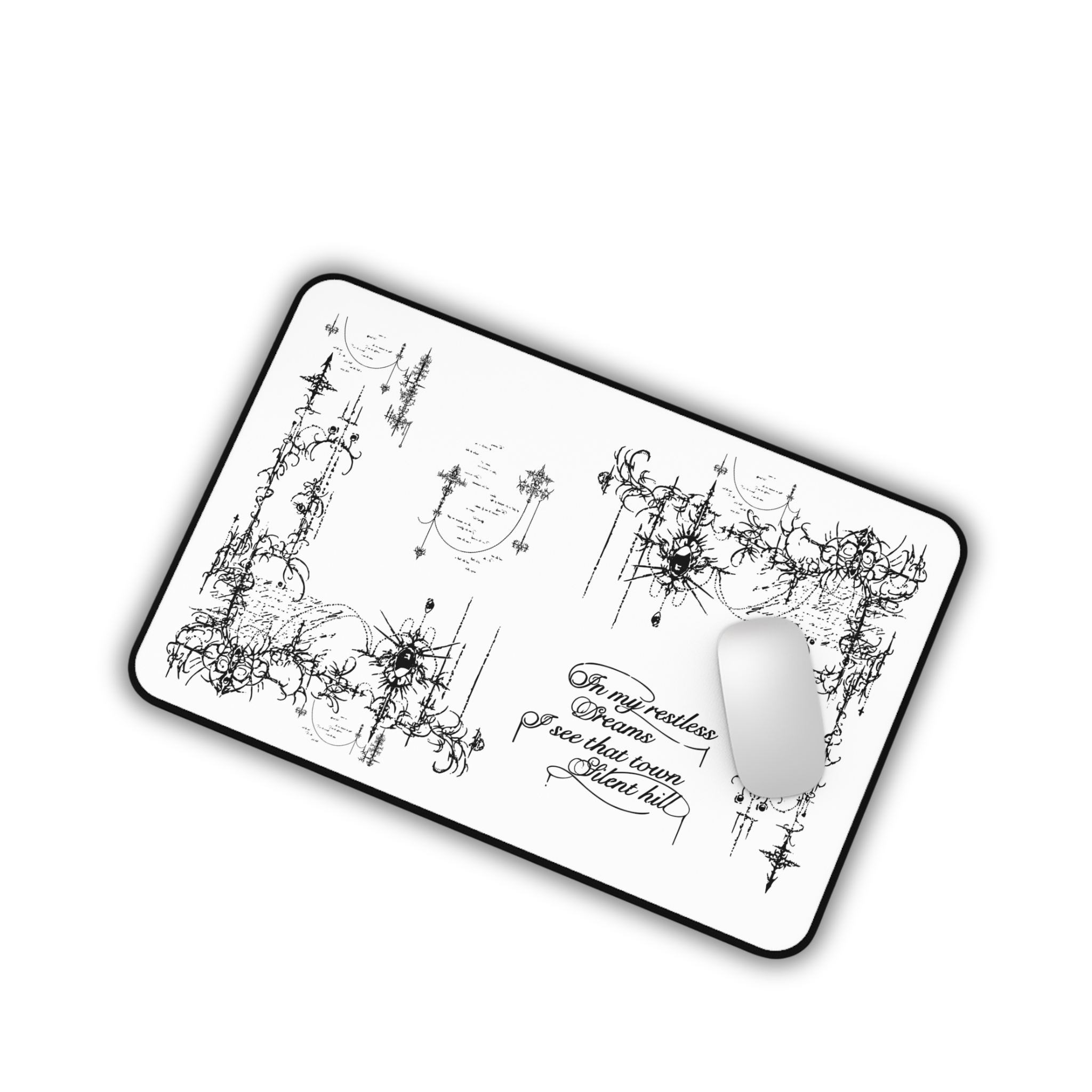 Restless Dreams – White Desk Mat – Gothic Mouse Pad