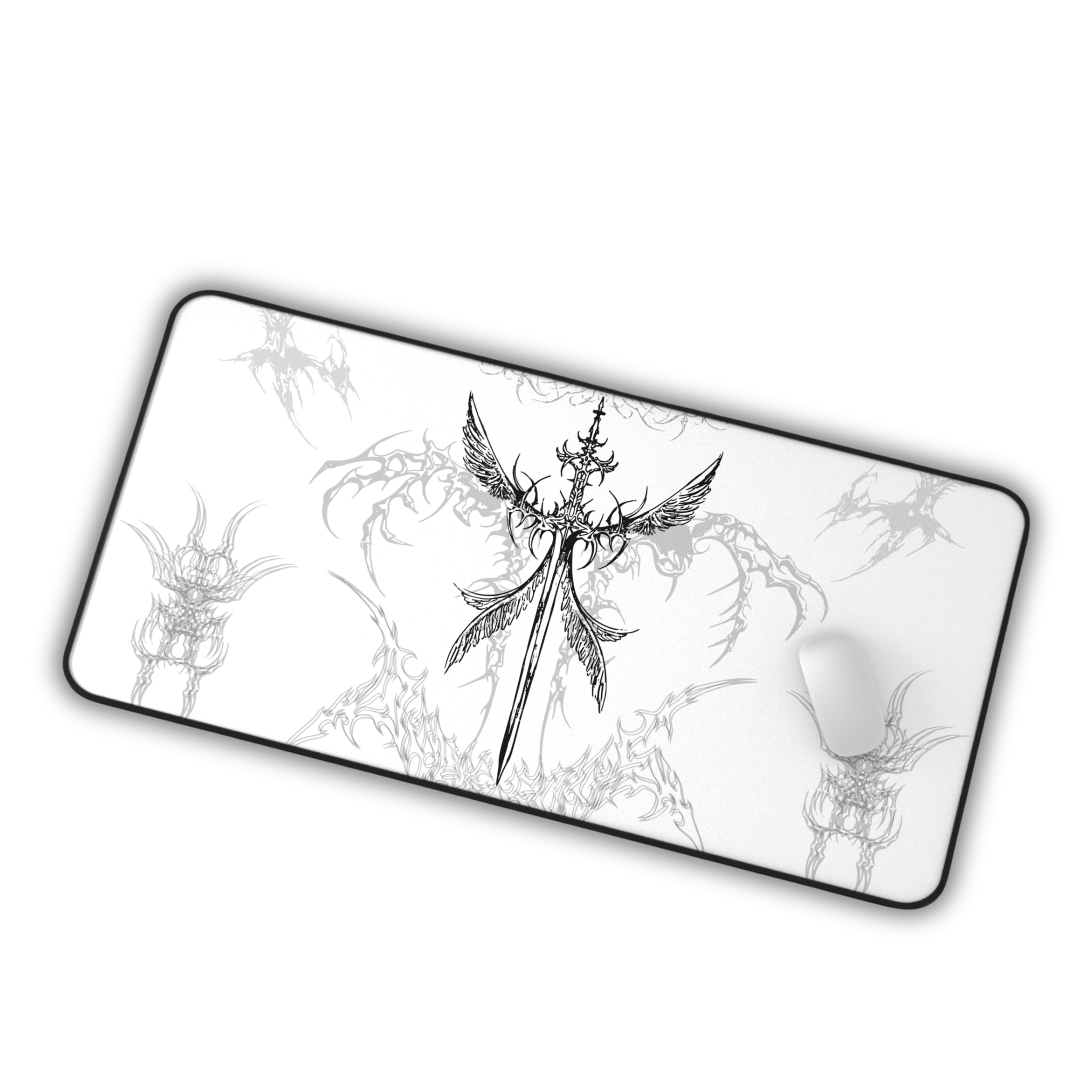 Angel Sword – White Desk Mat – Gothic Mouse Pad