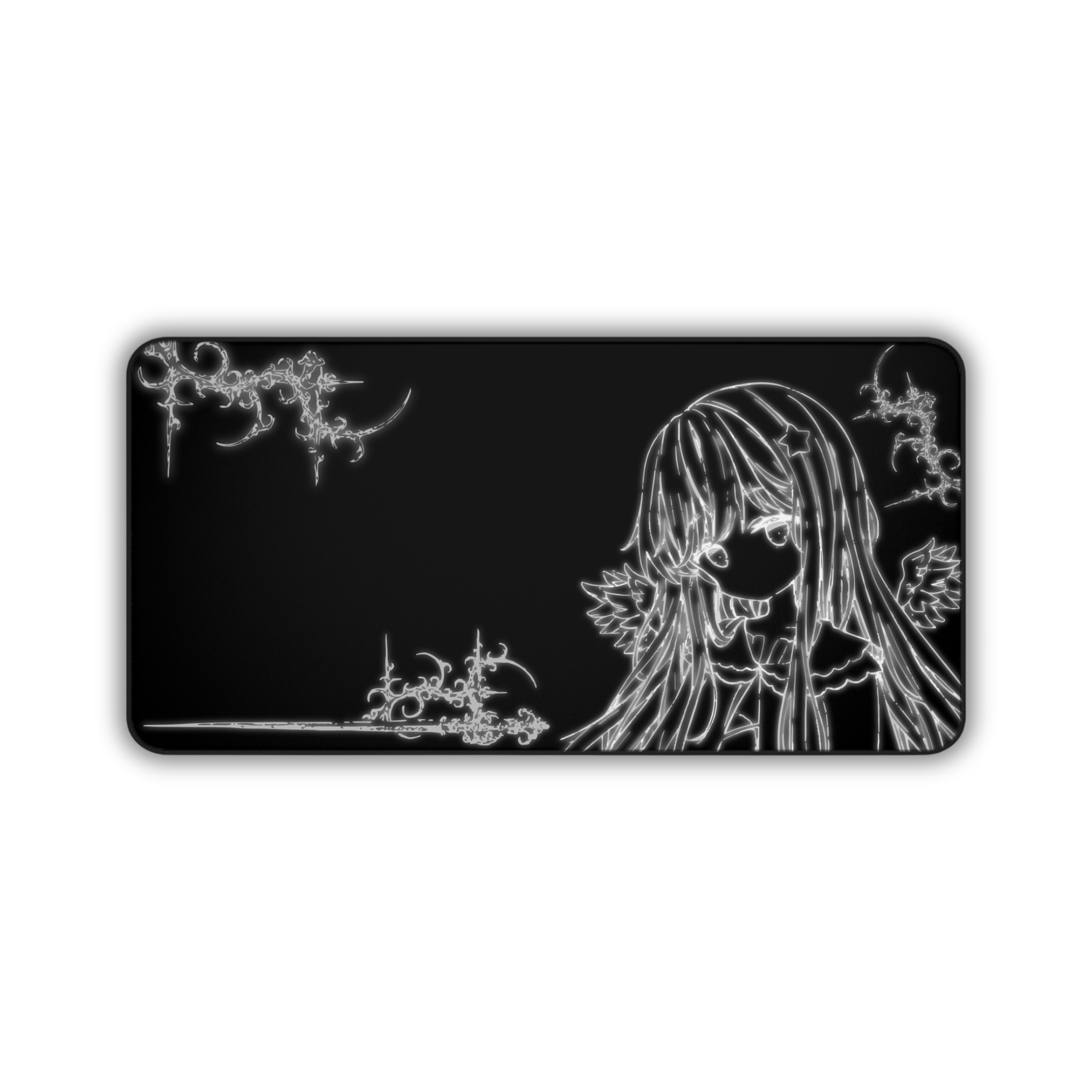 Glowing Angel – Black Desk Mat – Celestial Mouse Pad
