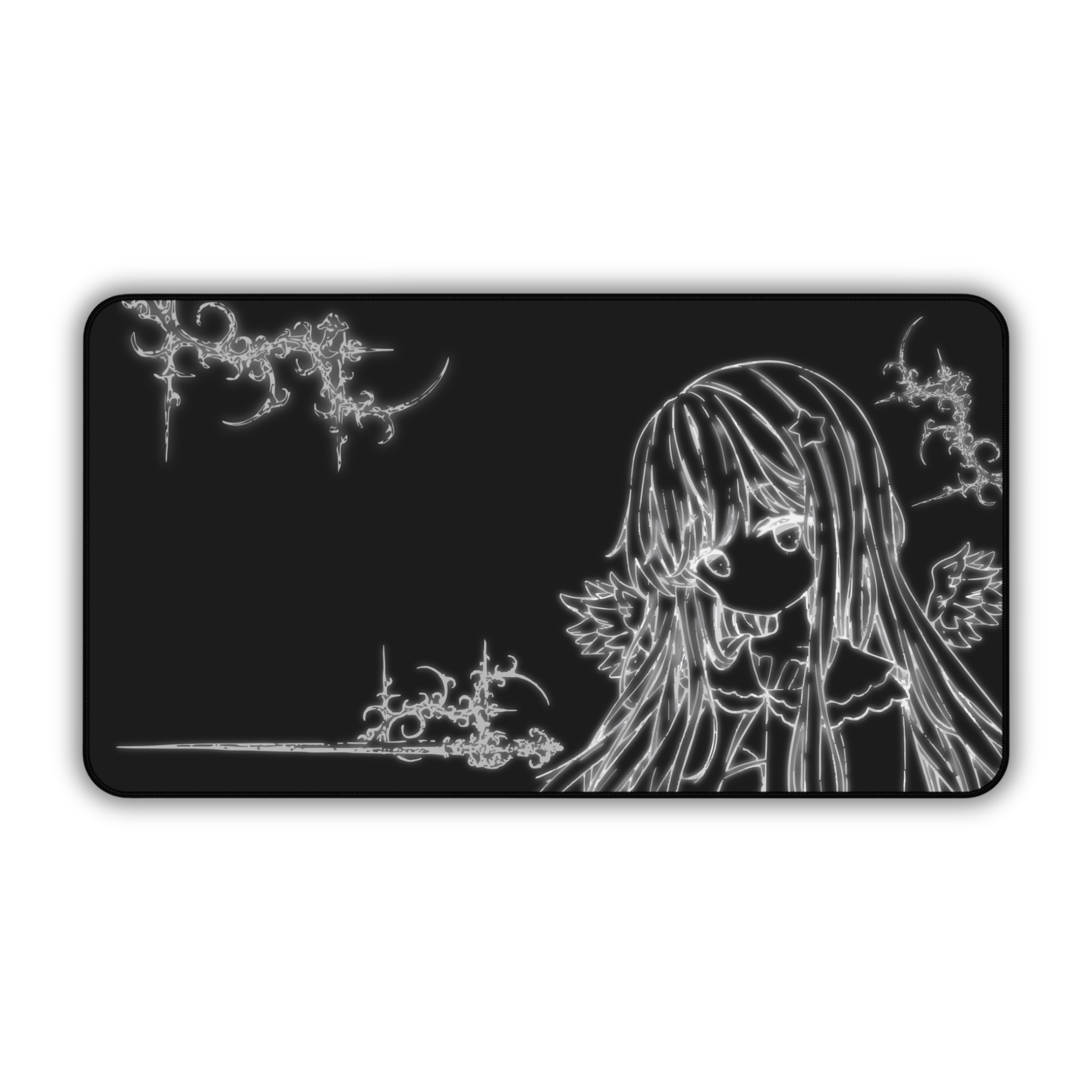 Glowing Angel – Black Desk Mat – Celestial Mouse Pad