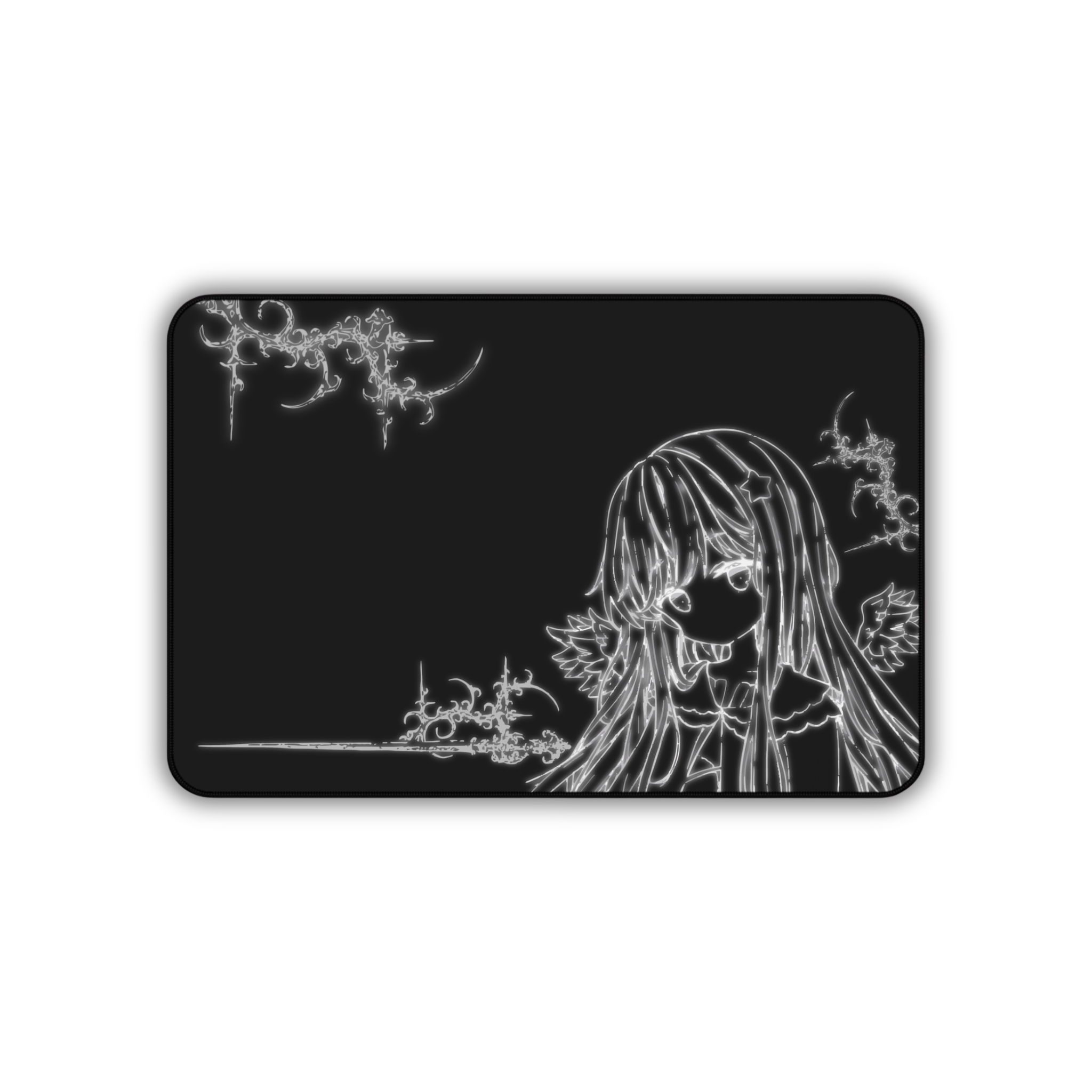 Glowing Angel – Black Desk Mat – Celestial Mouse Pad