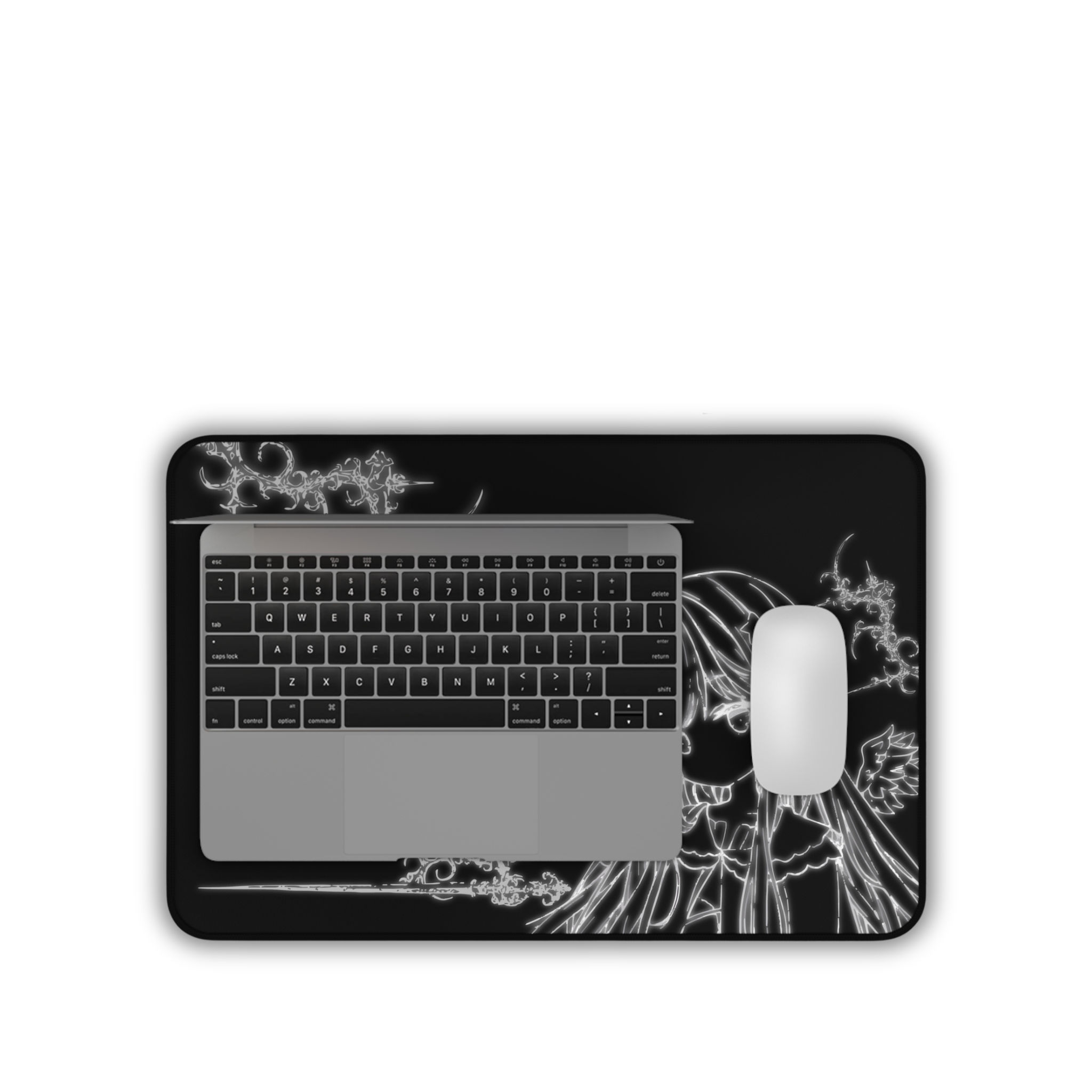 Glowing Angel – Black Desk Mat – Celestial Mouse Pad