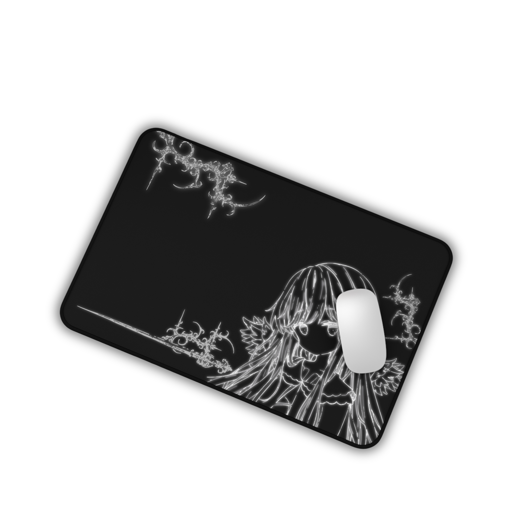 Glowing Angel – Black Desk Mat – Celestial Mouse Pad