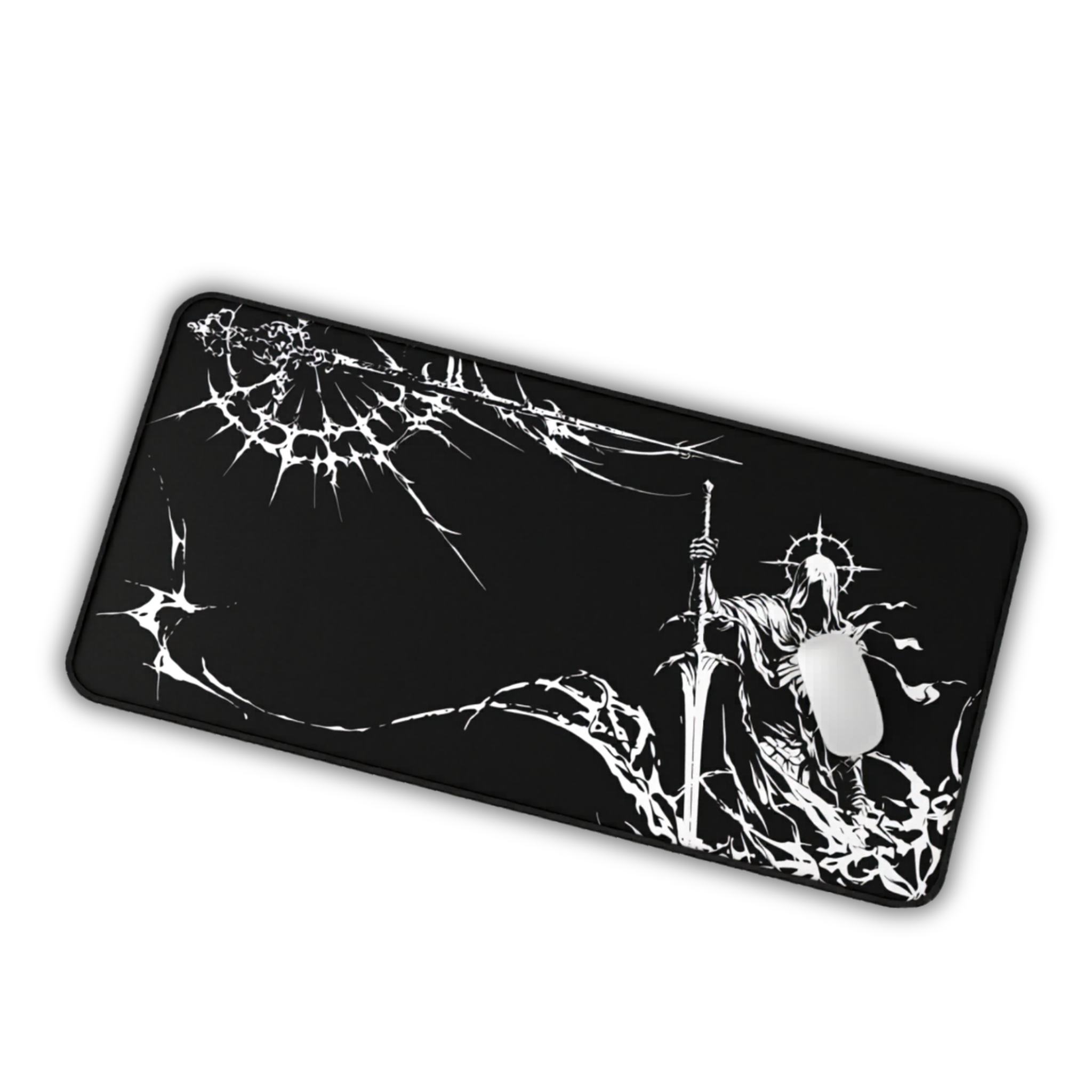Grim Reaper Knight – Dark Desk Mat – Gothic Sword Mouse Pad