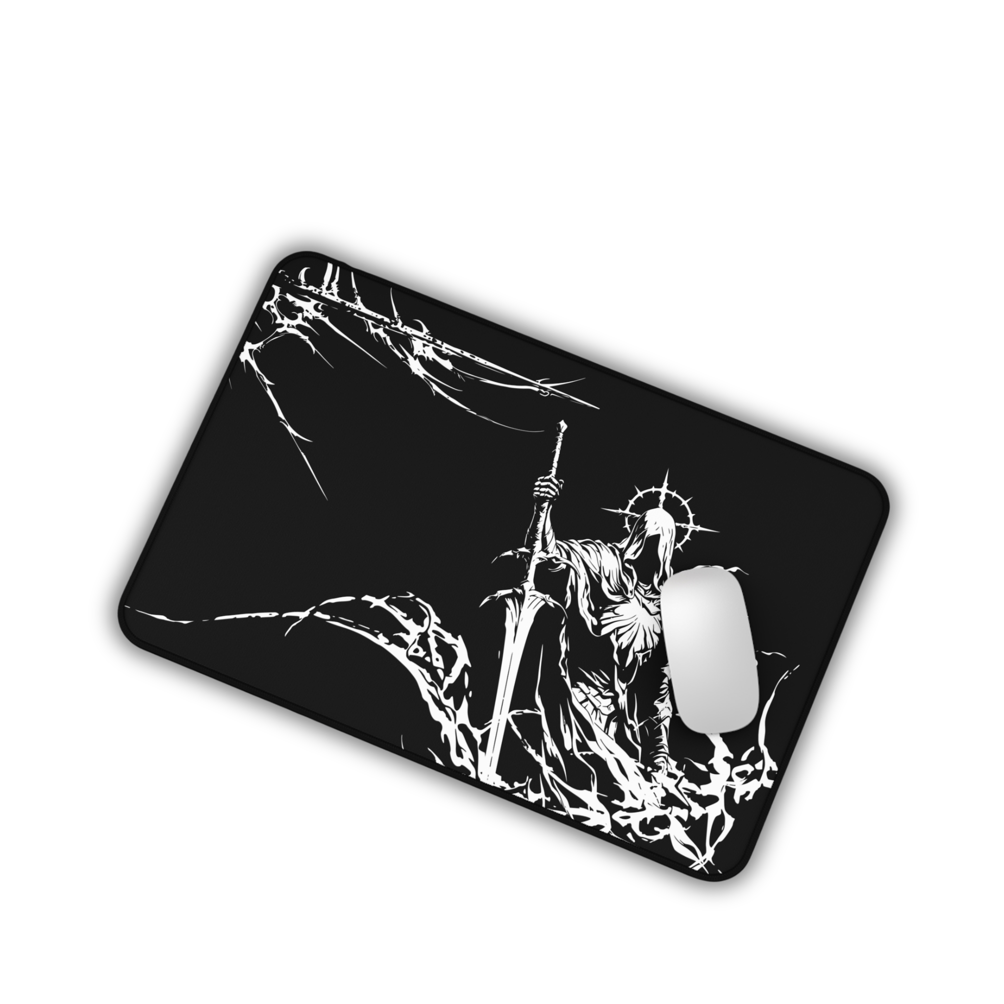 Grim Reaper Knight – Dark Desk Mat – Gothic Sword Mouse Pad