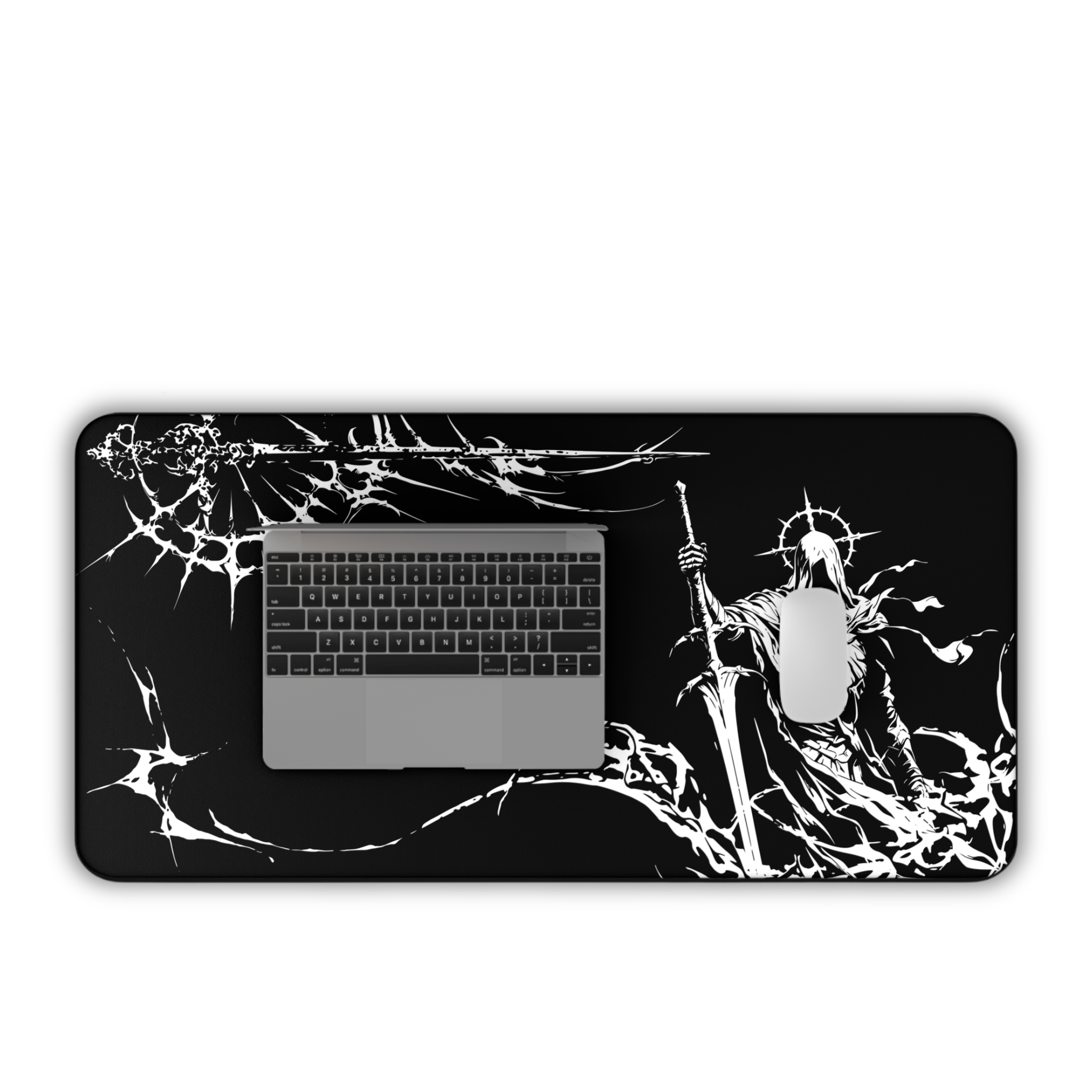 Grim Reaper Knight – Dark Desk Mat – Gothic Sword Mouse Pad