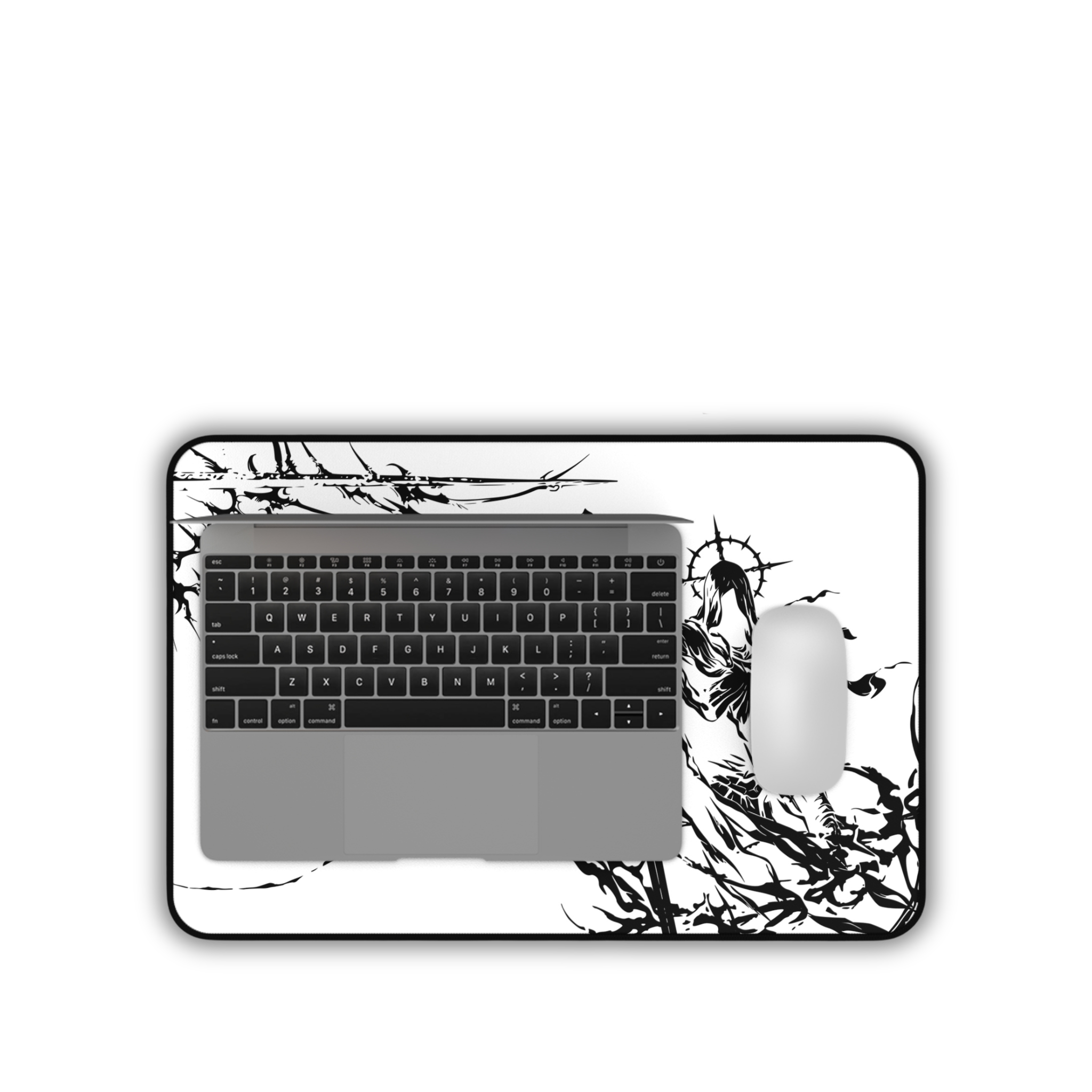 Grim Reaper Spear – White Desk Mat – Gothic Skeleton Warrior Mouse Pad