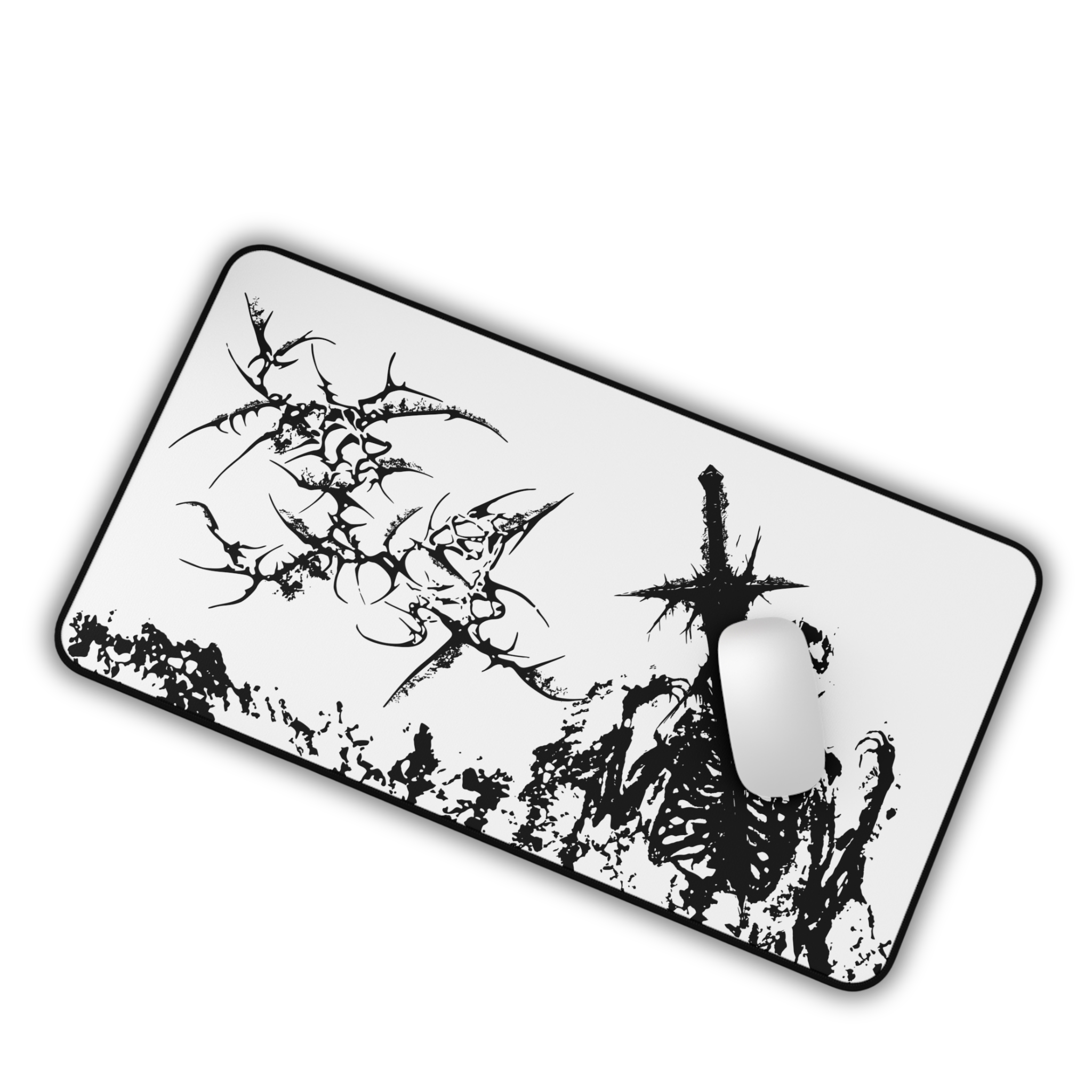 Agony of Fire – White Desk Mat – Gothic Skeleton Cybersigil Mouse Pad