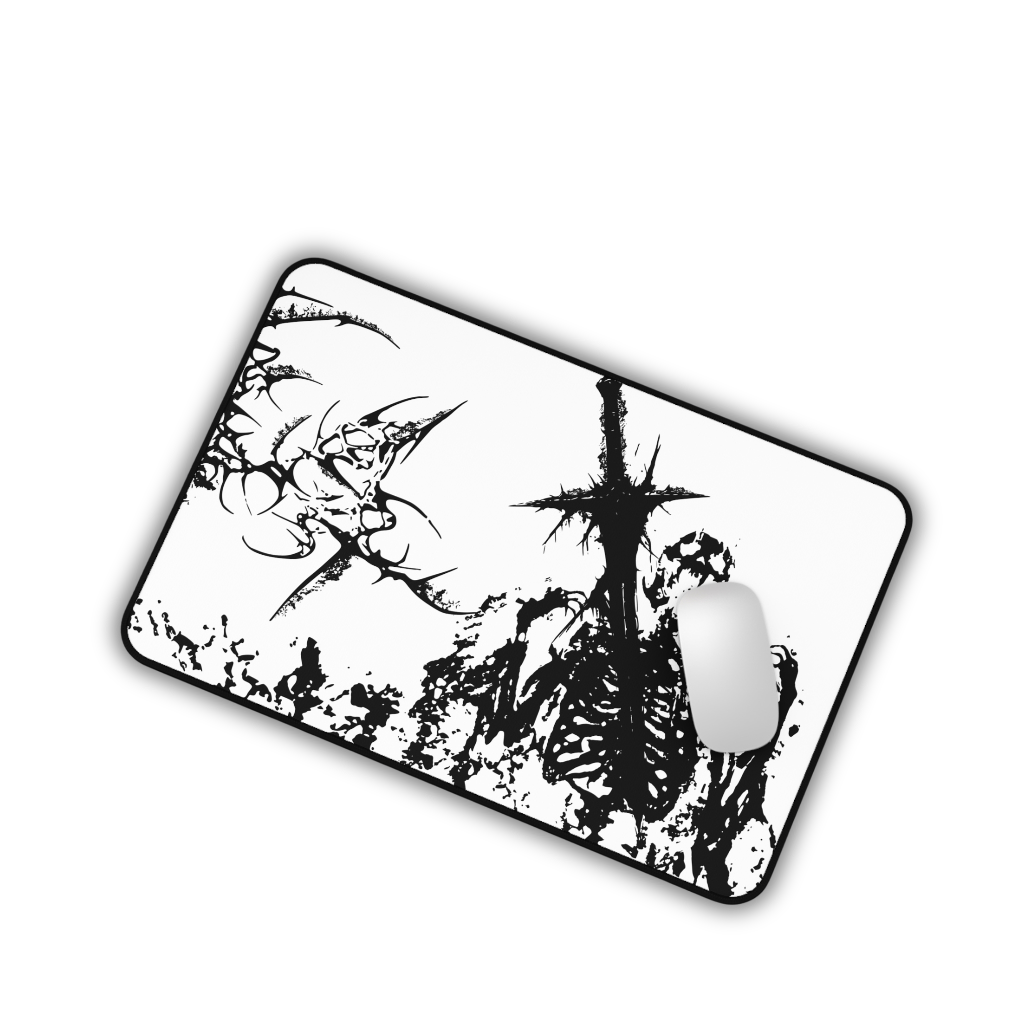 Agony of Fire – White Desk Mat – Gothic Skeleton Cybersigil Mouse Pad