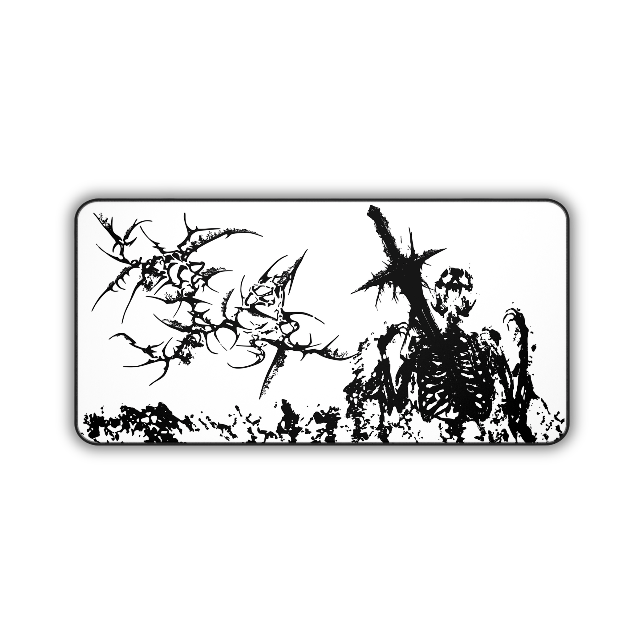 Agony of Fire – White Desk Mat – Gothic Skeleton Cybersigil Mouse Pad