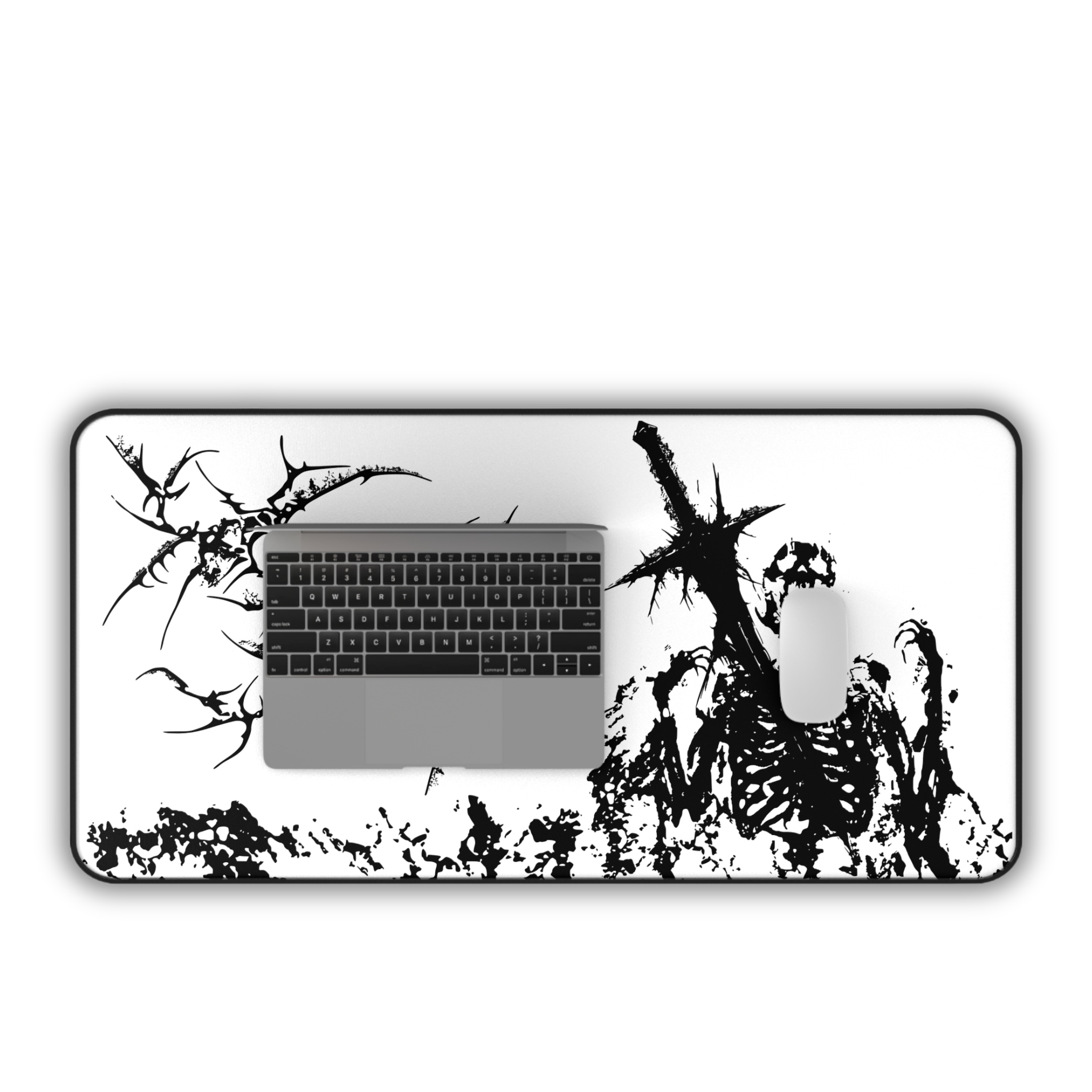 Agony of Fire – White Desk Mat – Gothic Skeleton Cybersigil Mouse Pad