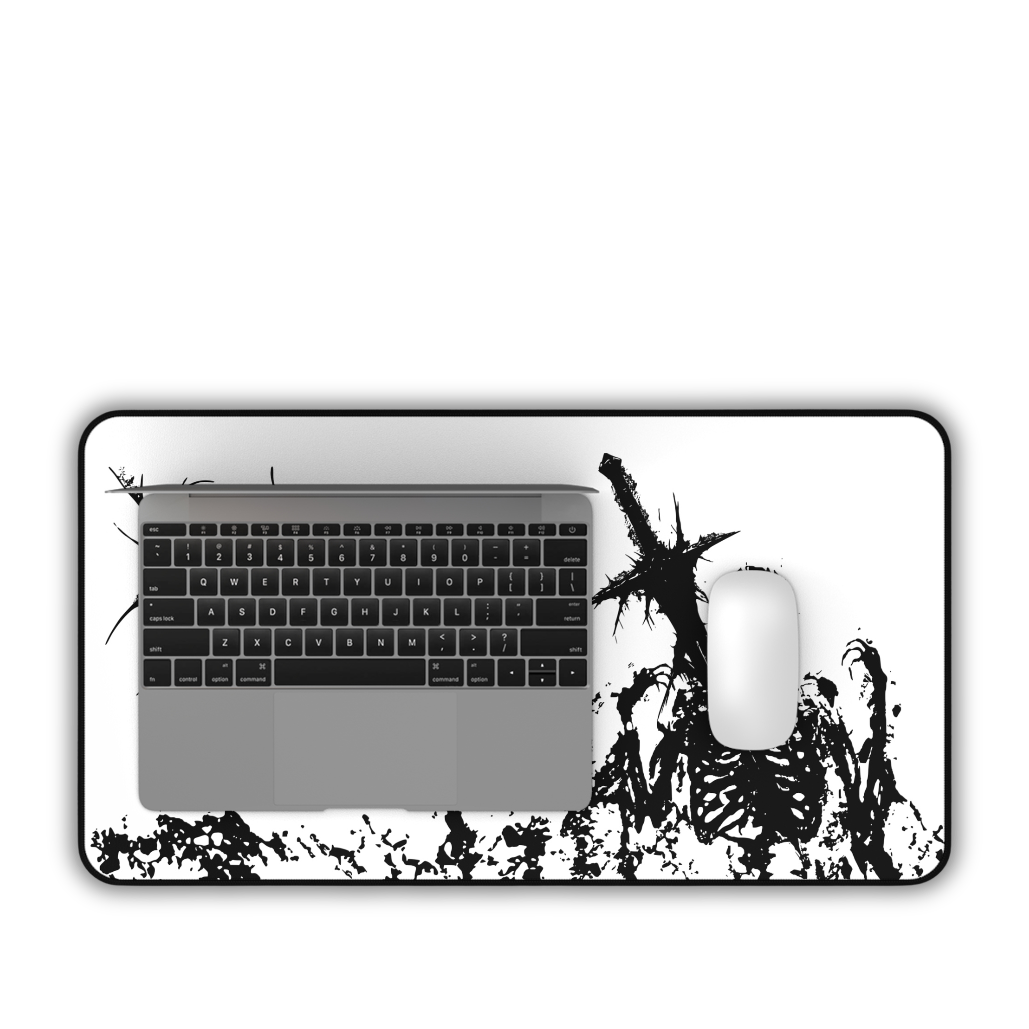 Agony of Fire – White Desk Mat – Gothic Skeleton Cybersigil Mouse Pad