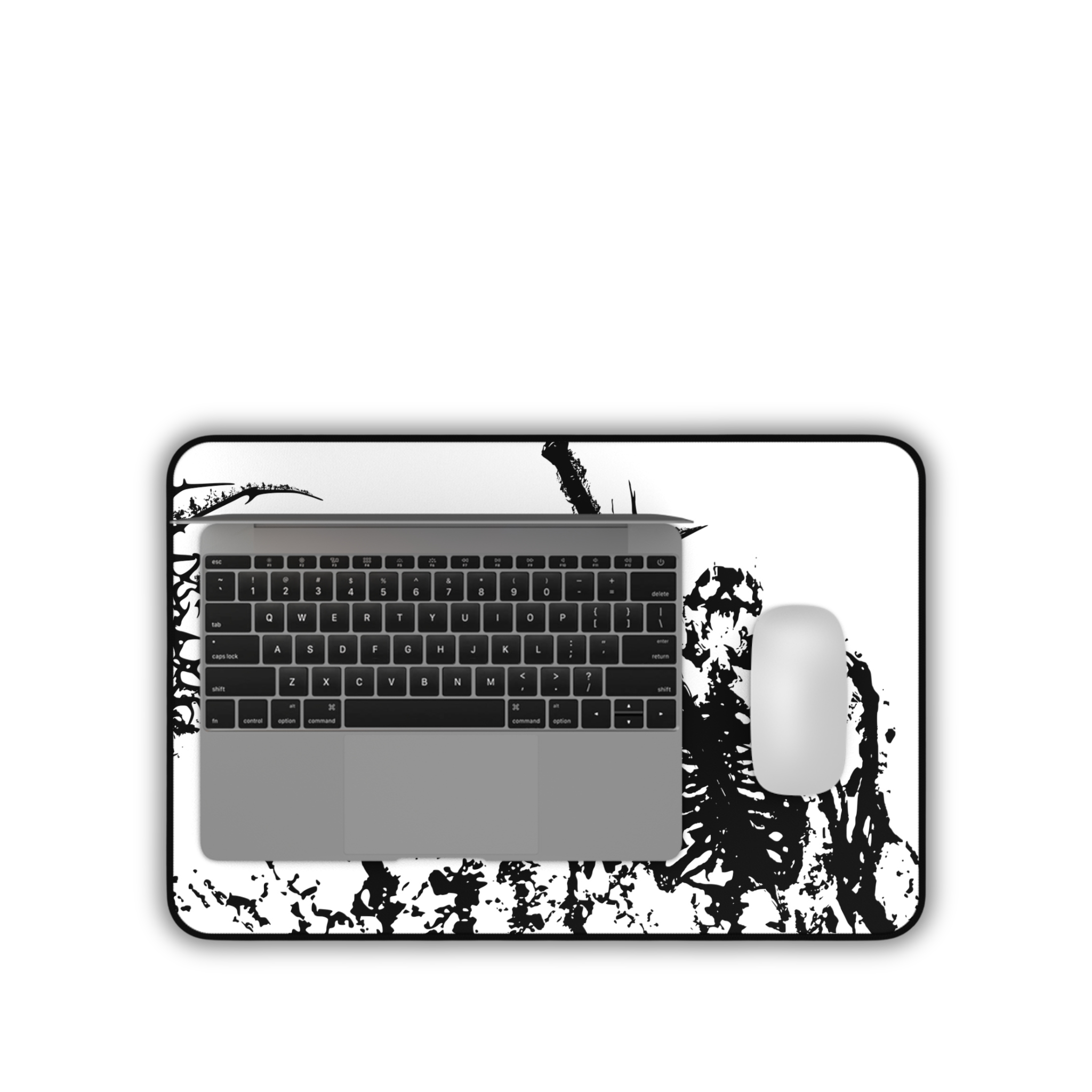 Agony of Fire – White Desk Mat – Gothic Skeleton Cybersigil Mouse Pad