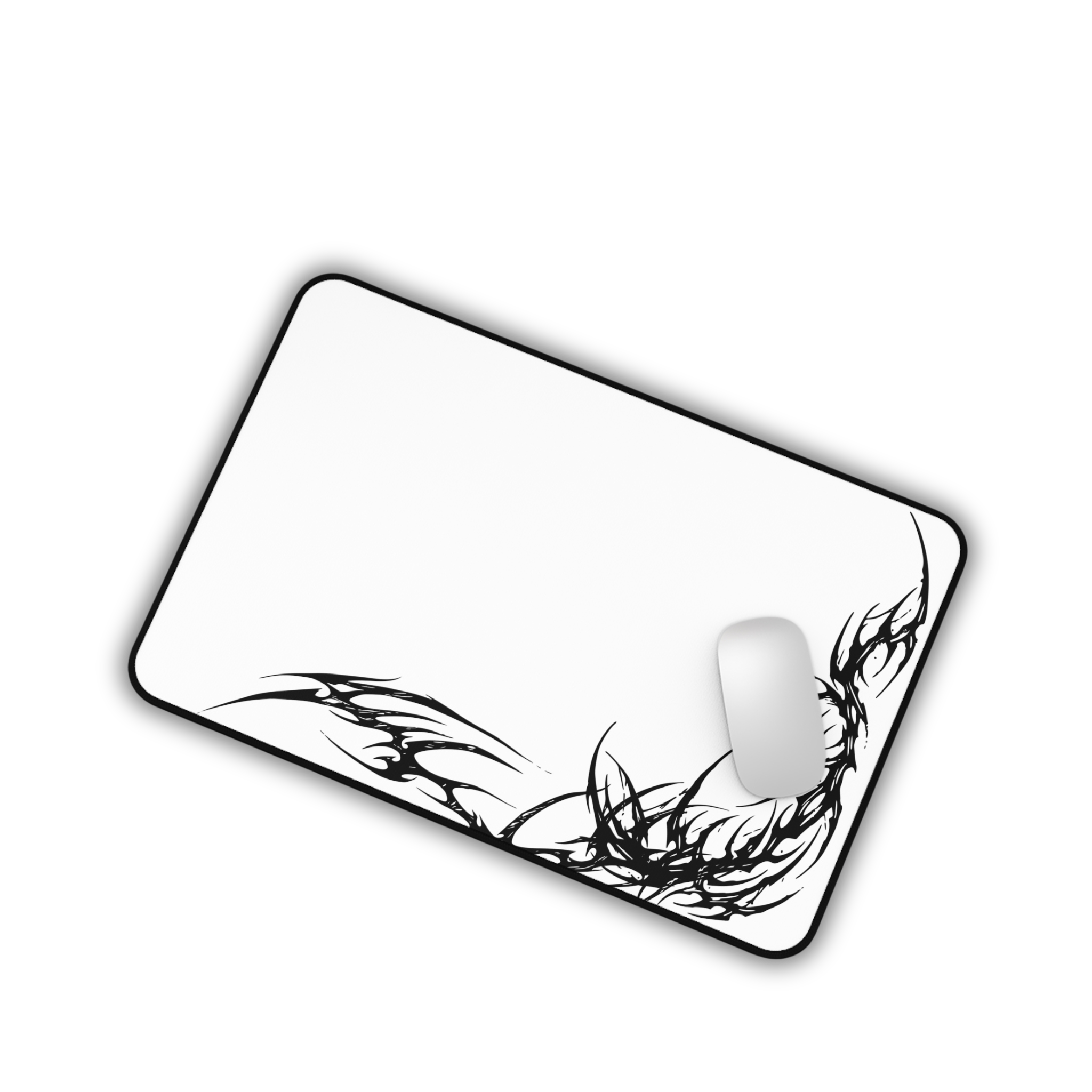 Black Tribal Corner – White Desk Mat – Minimal Tribal Mouse Pad