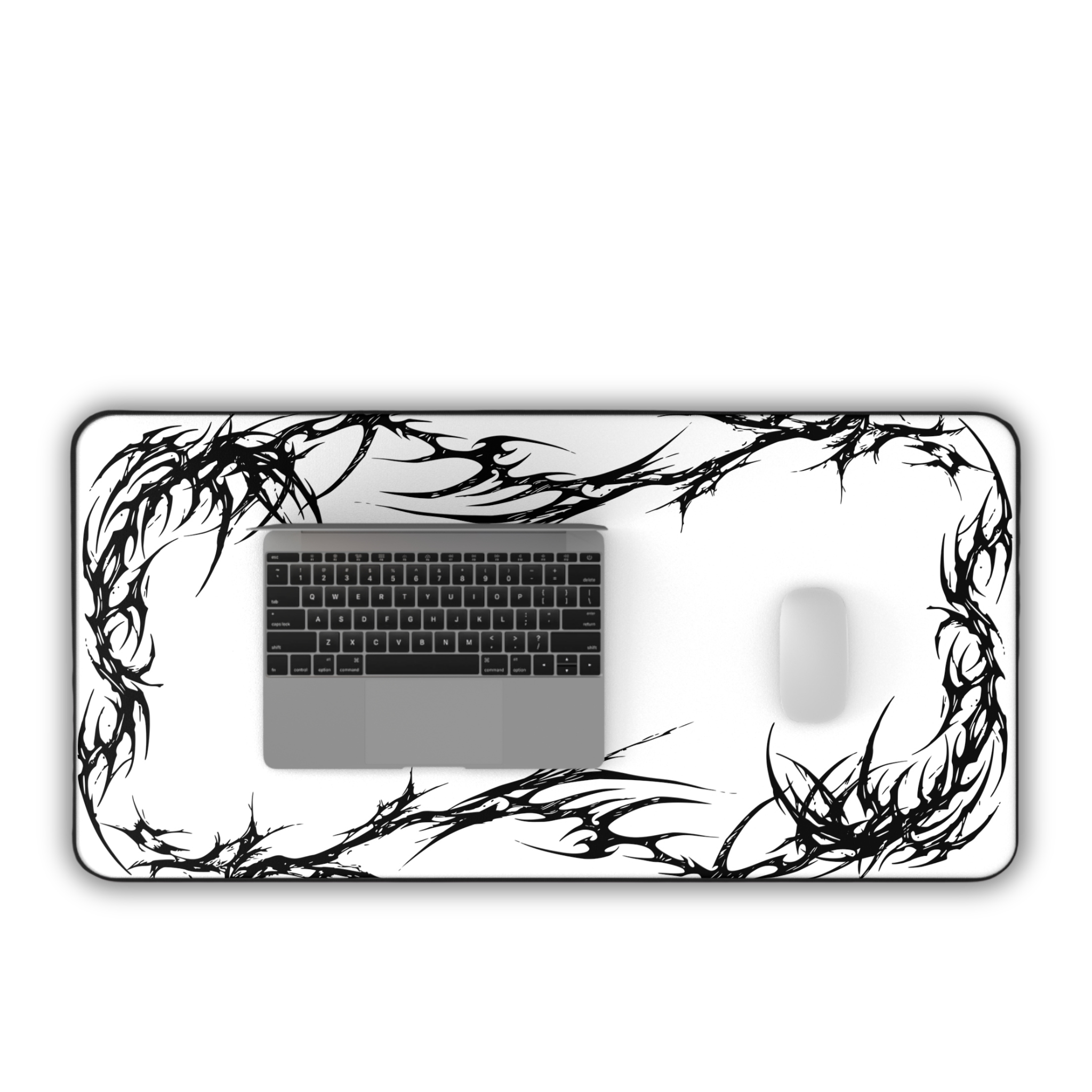 Black Tribal Corner – White Desk Mat – Minimal Tribal Mouse Pad
