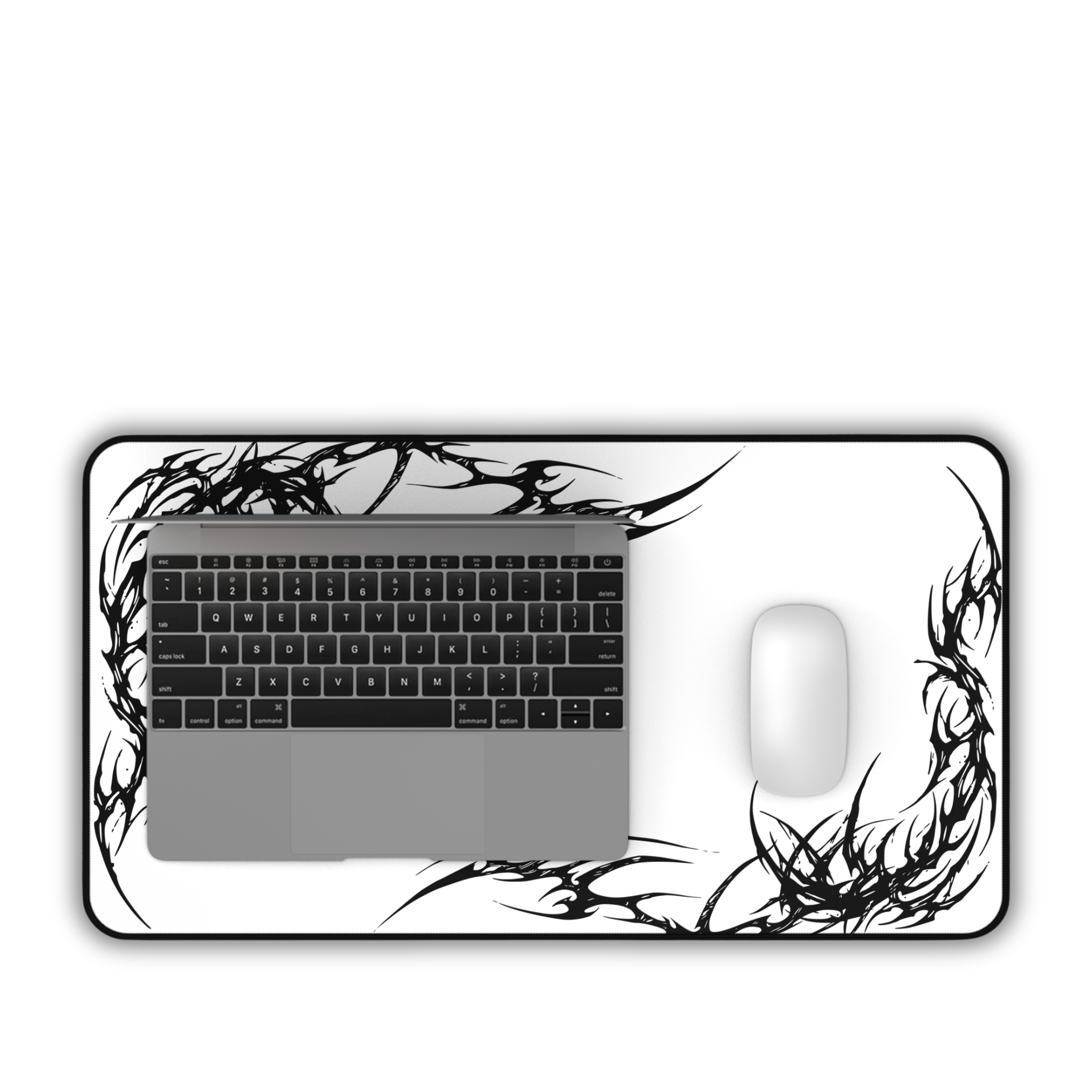 Black Tribal Corner – White Desk Mat – Minimal Tribal Mouse Pad