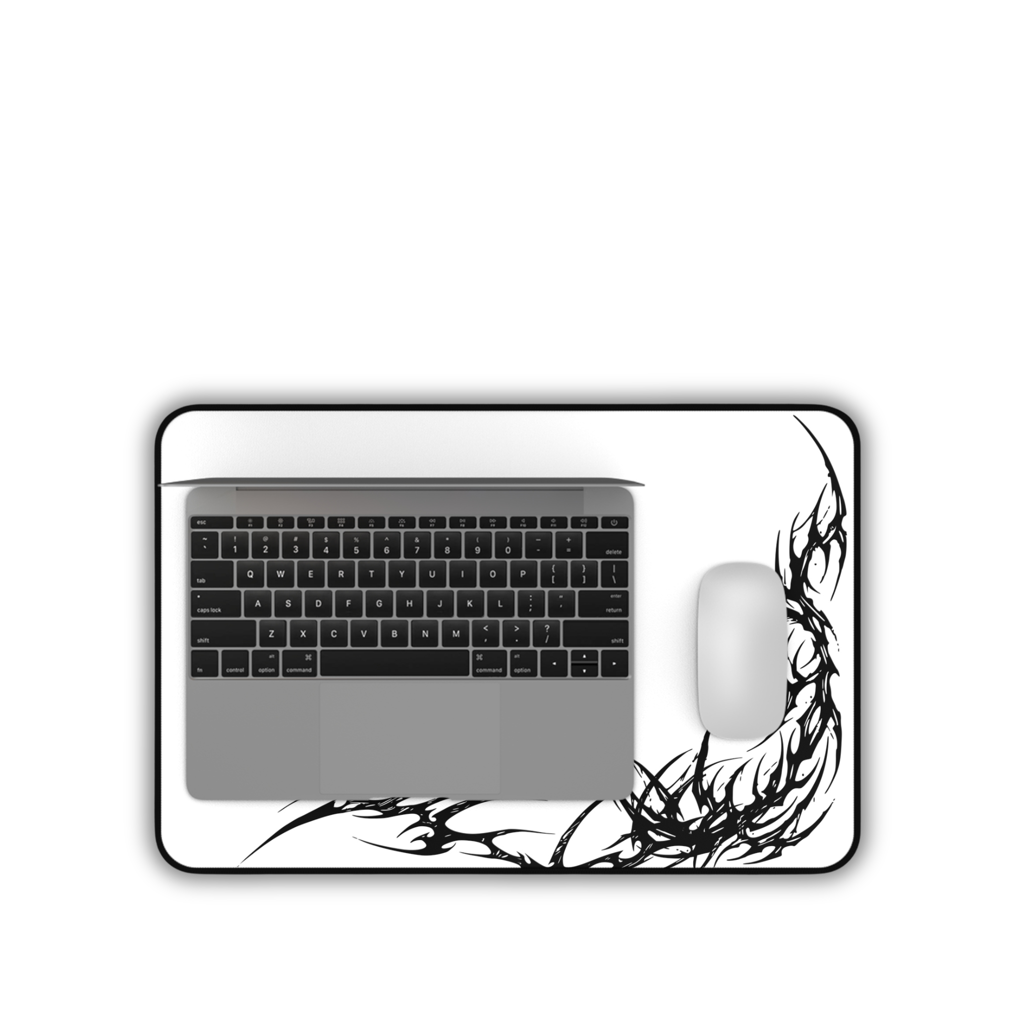 Black Tribal Corner – White Desk Mat – Minimal Tribal Mouse Pad