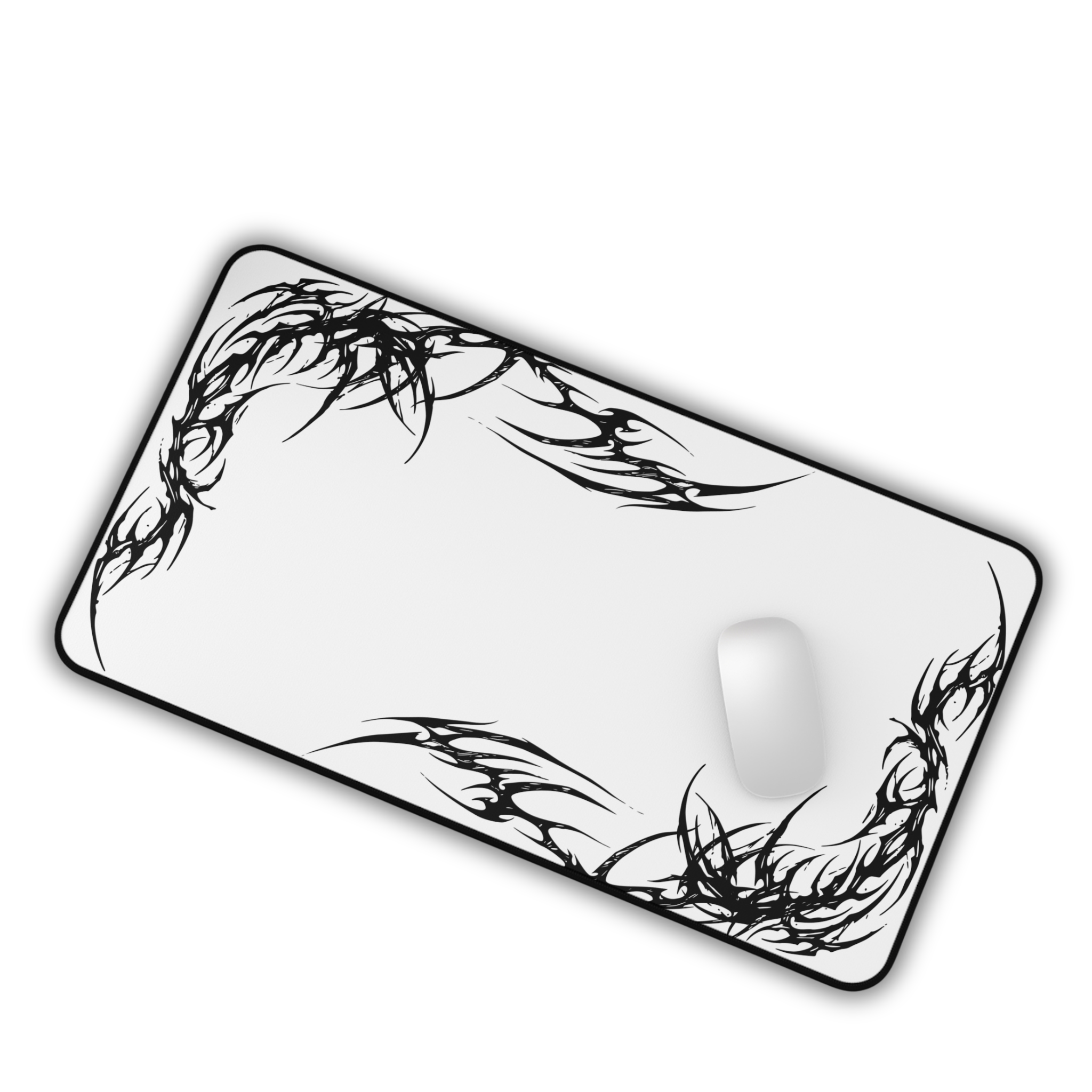 Black Tribal Corner – White Desk Mat – Minimal Tribal Mouse Pad