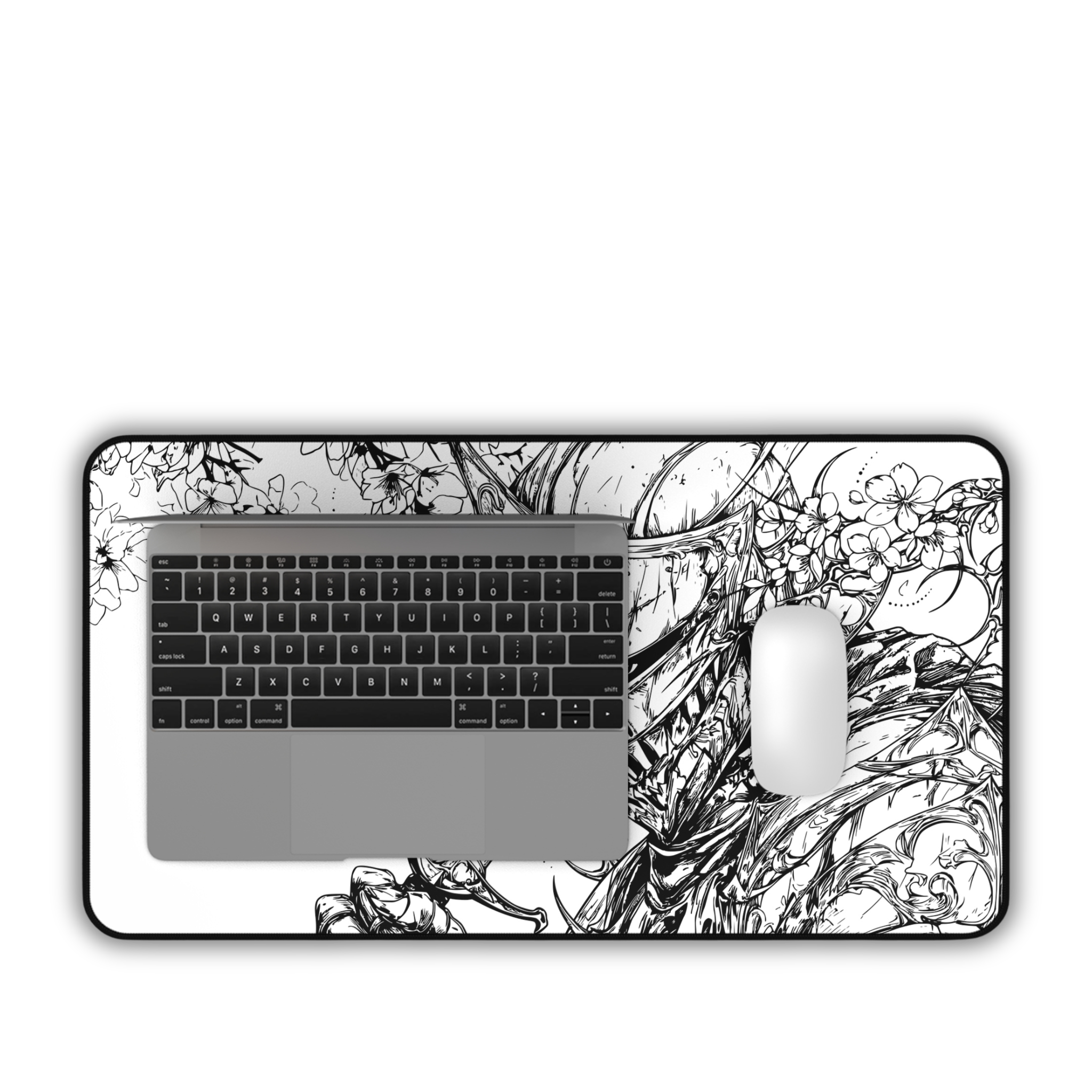 Sakura Knight – White Desk Mat – Medieval Sword Mouse Pad