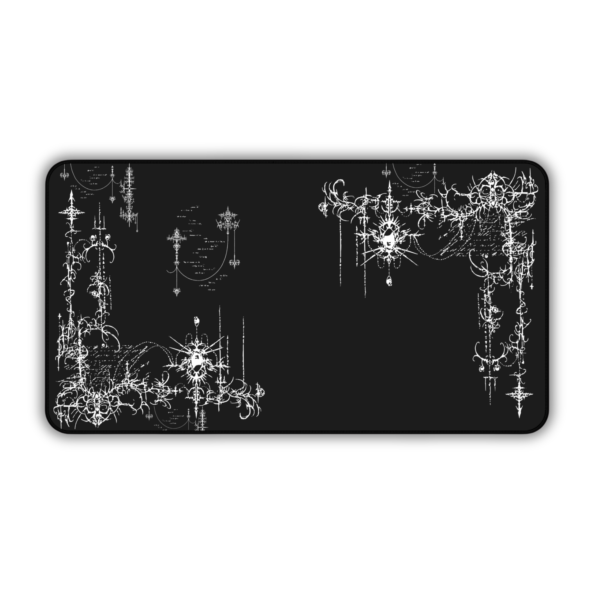 Gothic Chandelier Flourish – Black Desk Mat – Ornate Filigree Mouse Pad