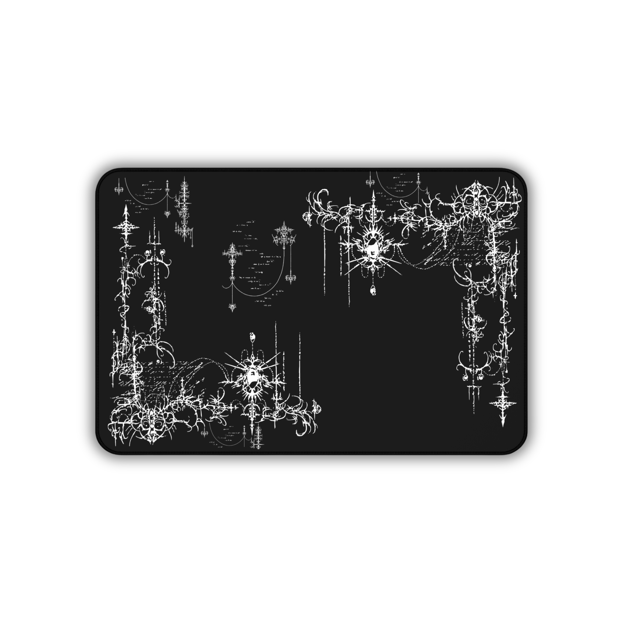 Gothic Chandelier Flourish – Black Desk Mat – Ornate Filigree Mouse Pad