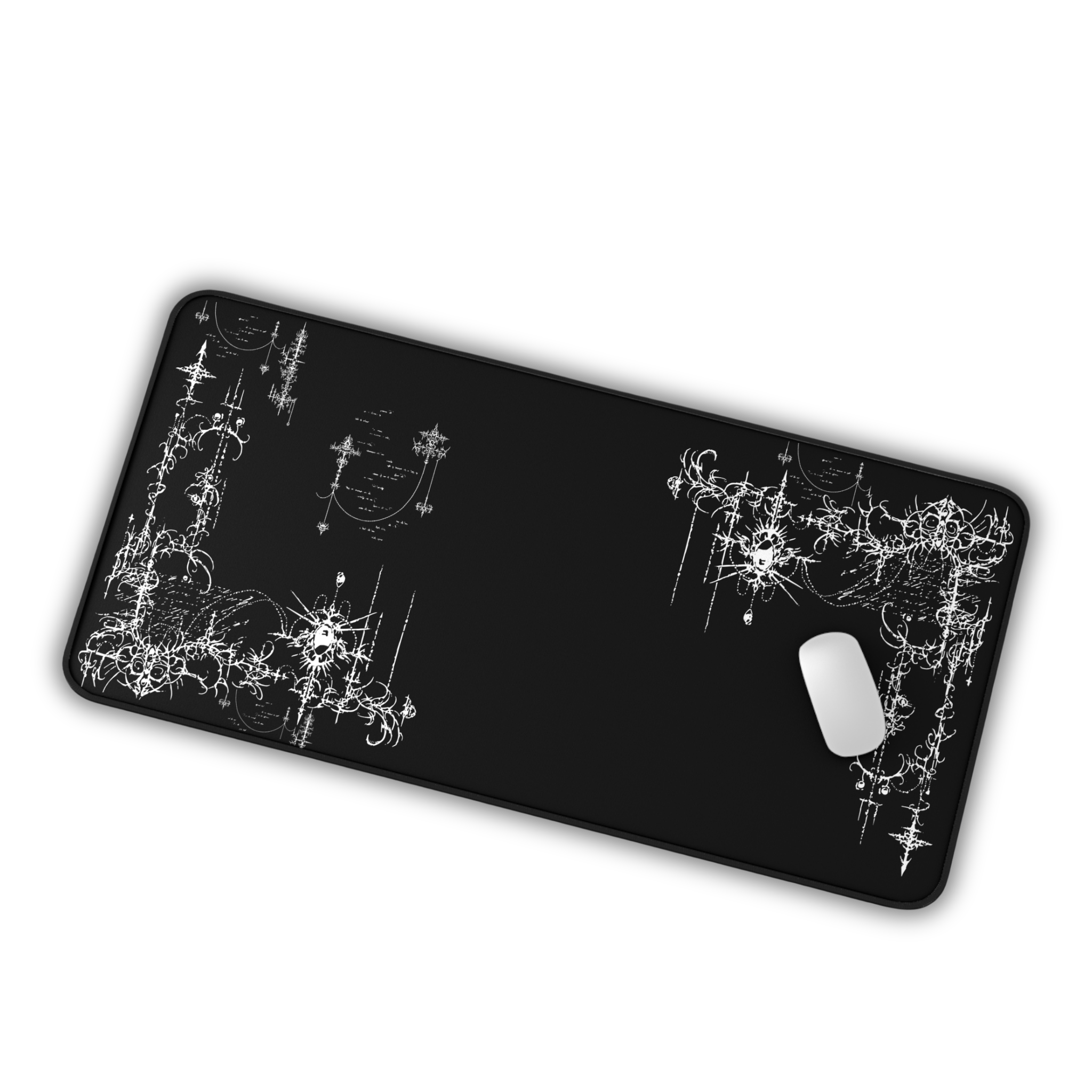 Gothic Chandelier Flourish – Black Desk Mat – Ornate Filigree Mouse Pad