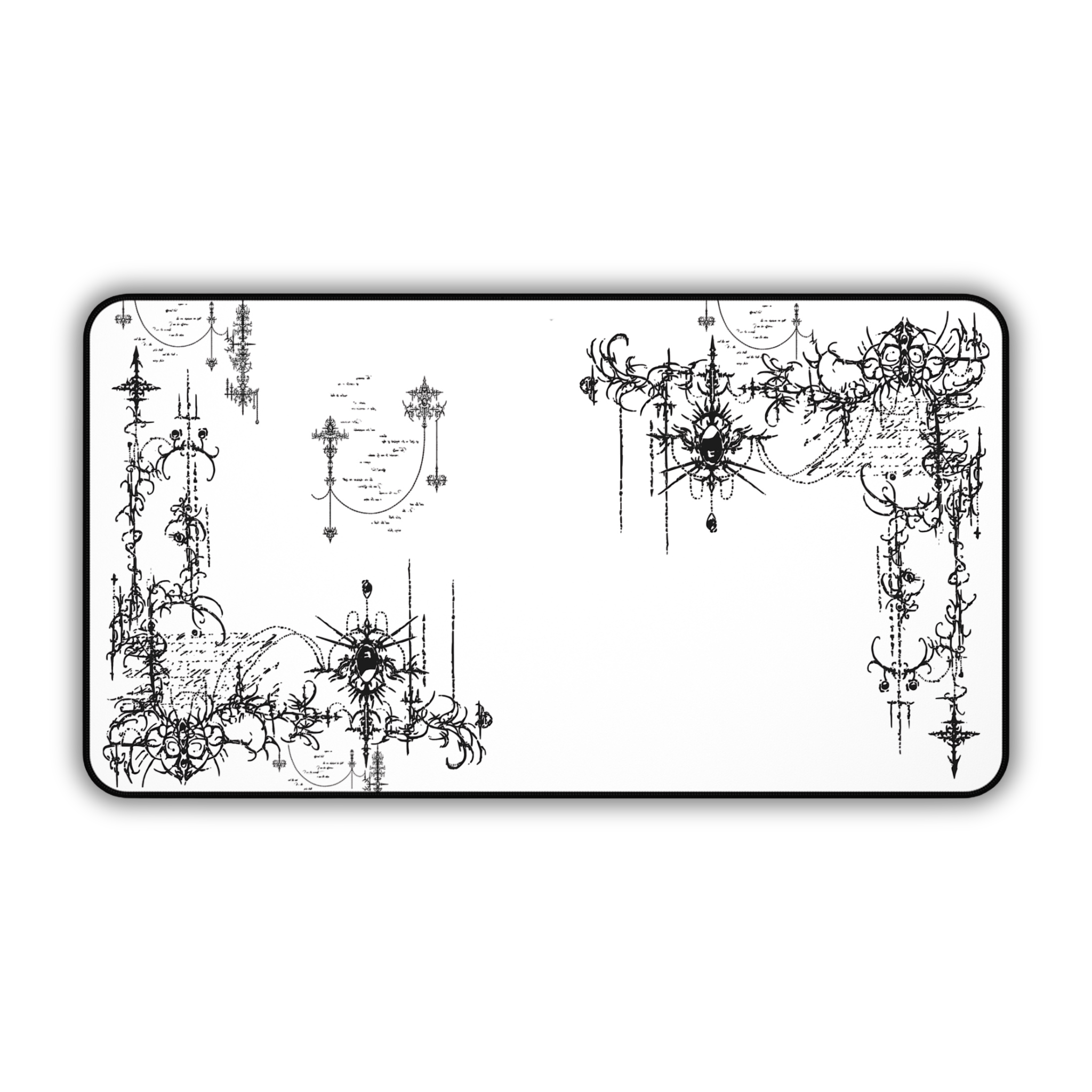 Ornate Grunge Corner – White Desk Mat – Gothic Flourish Mouse Pad